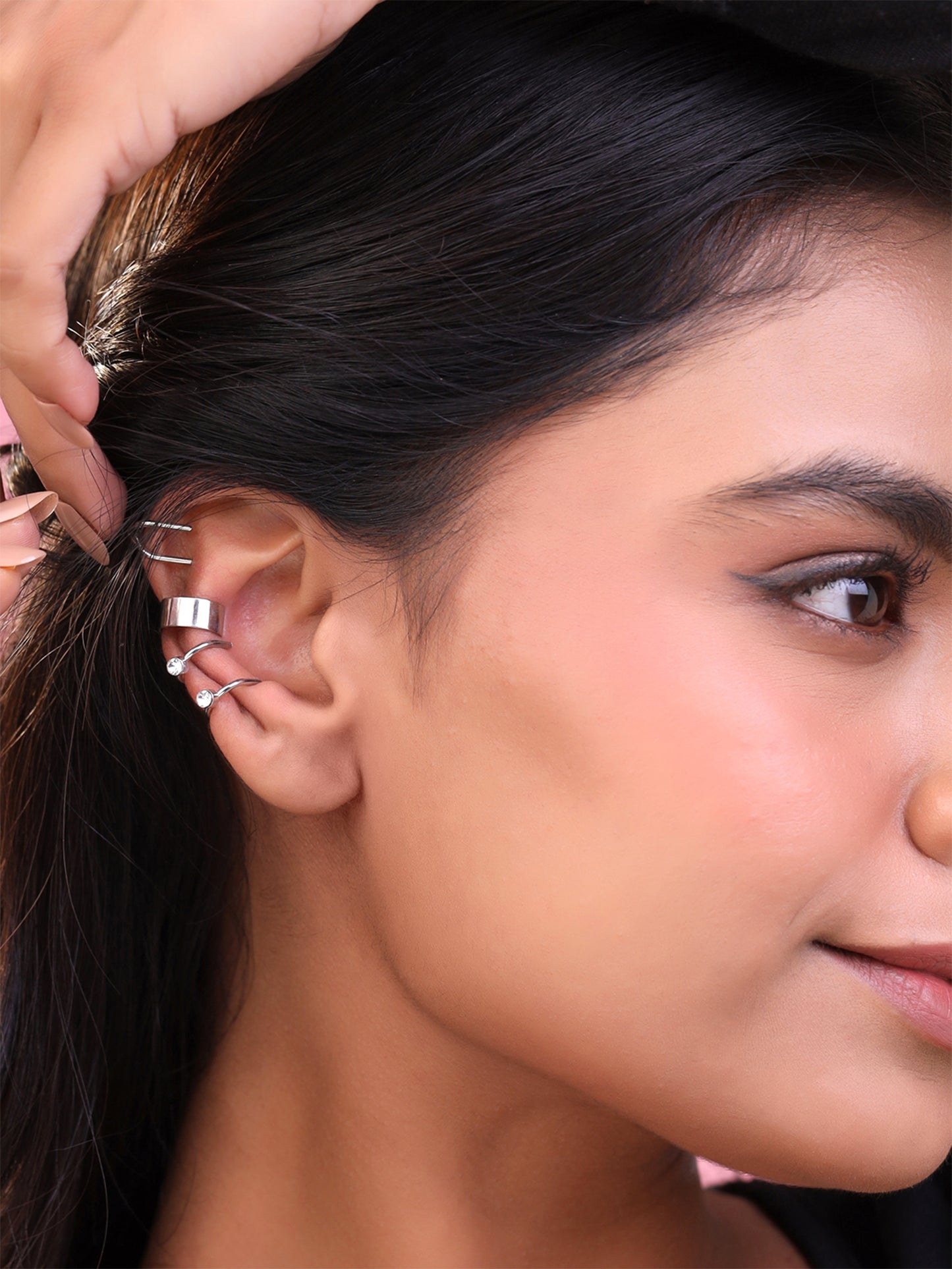 Yellow Chimes silver ear cuff set - elegant accessory for parties