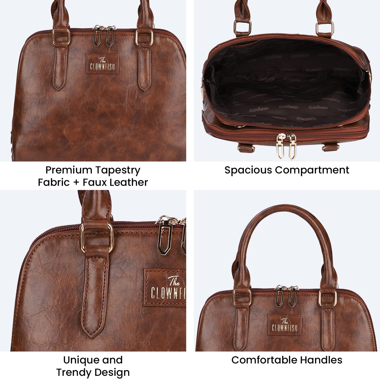 Clownfish Martina Handbag - Brown faux leather design