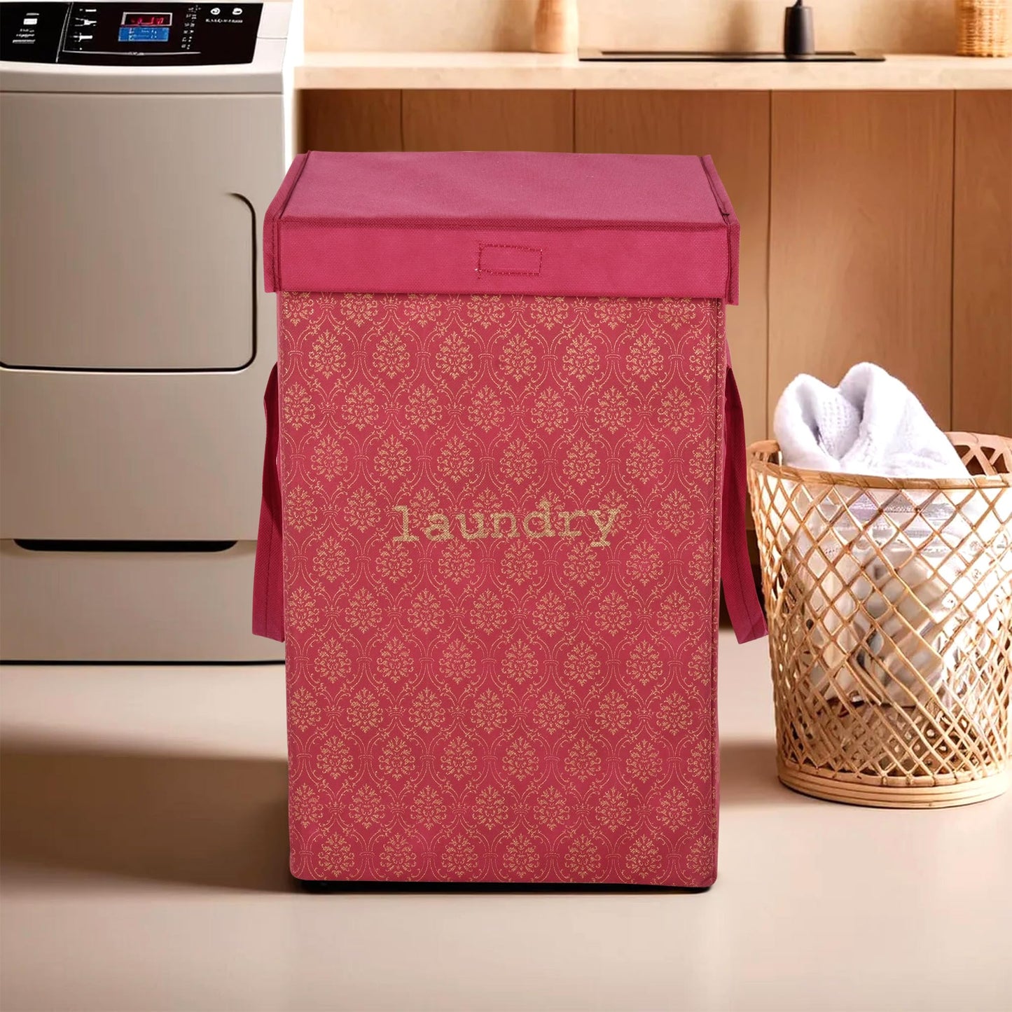 Kuber Industries maroon laundry basket - foldable convenience