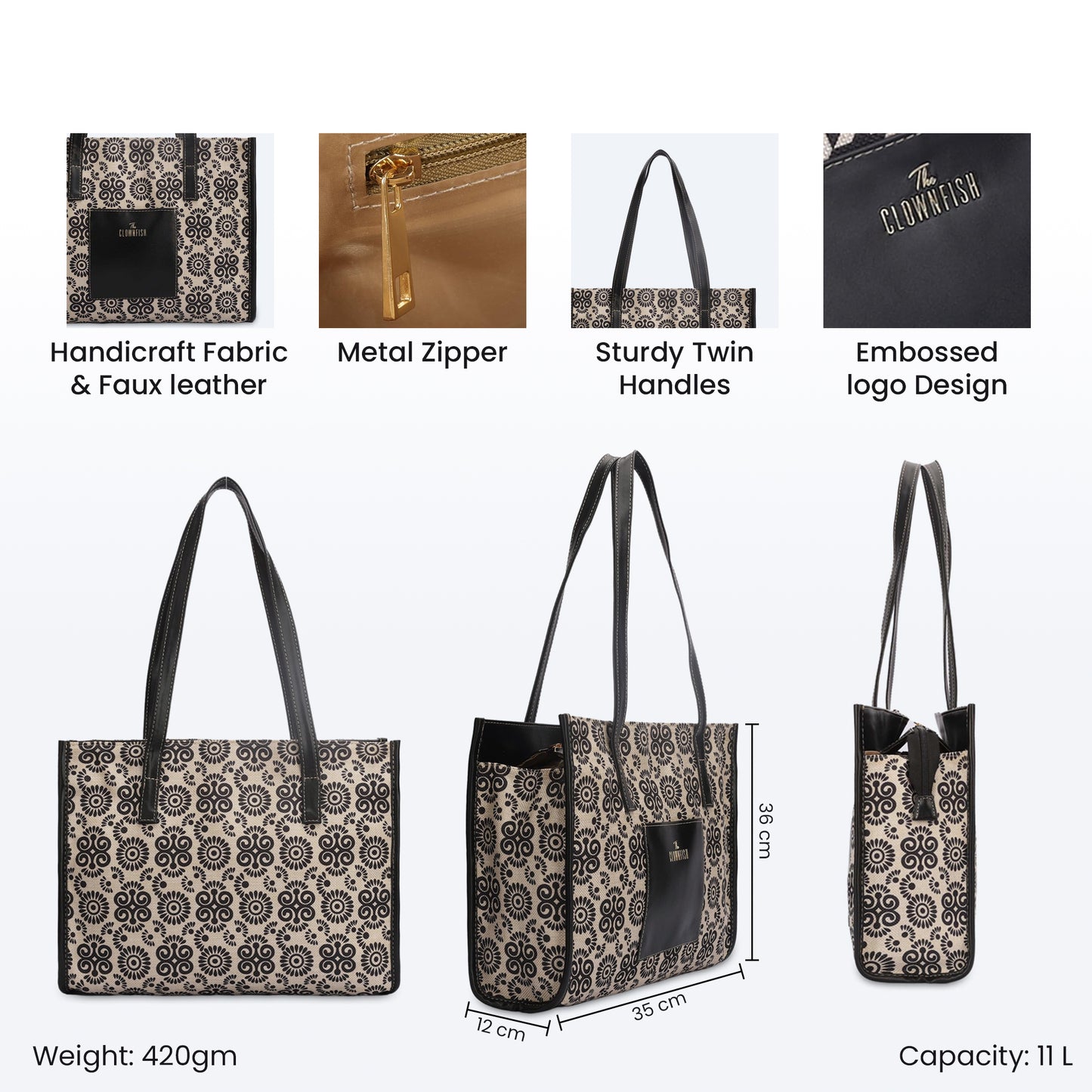 Clownfish Ivan Black Rangoli Handbag - perfect gift