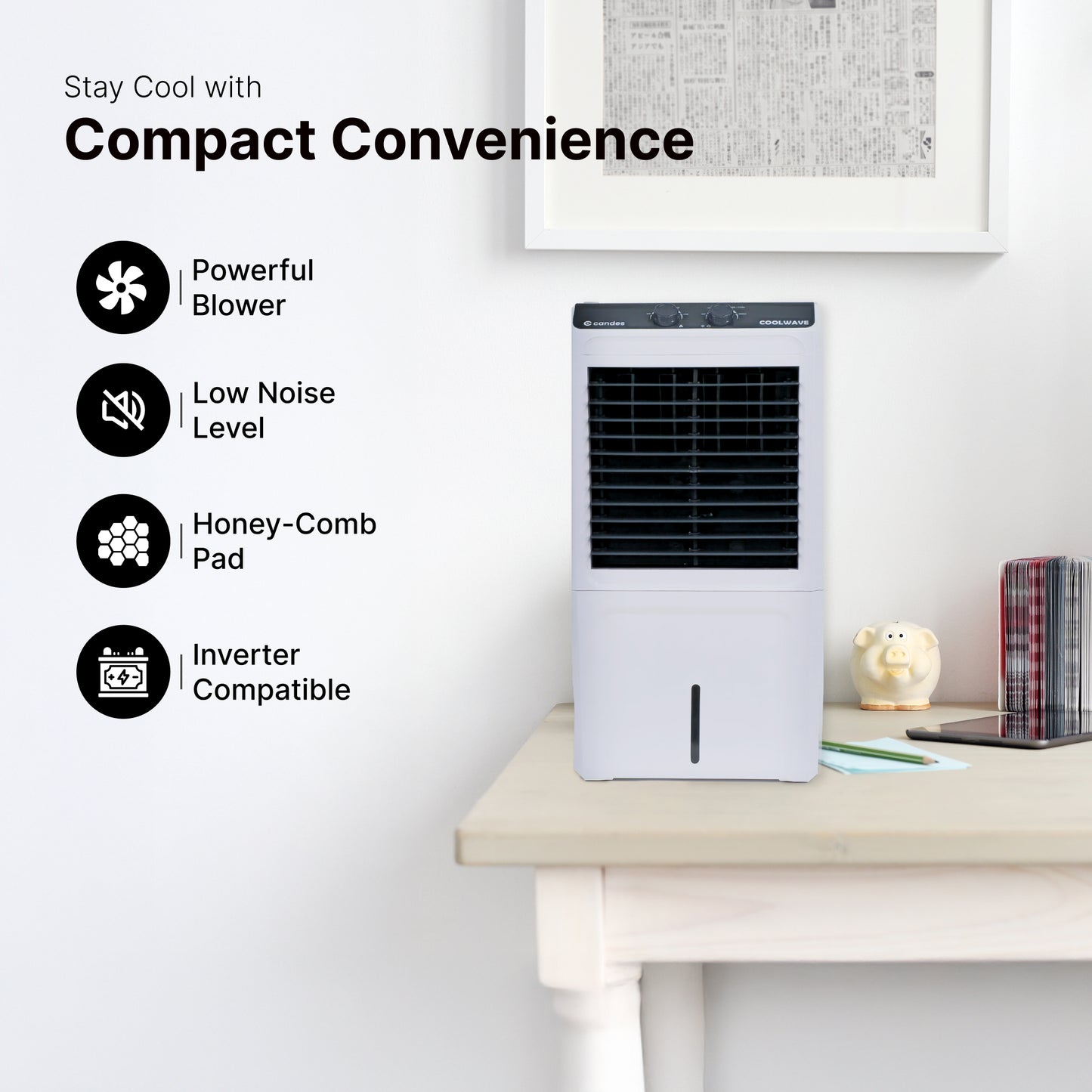 Candes air cooler - stylish white design