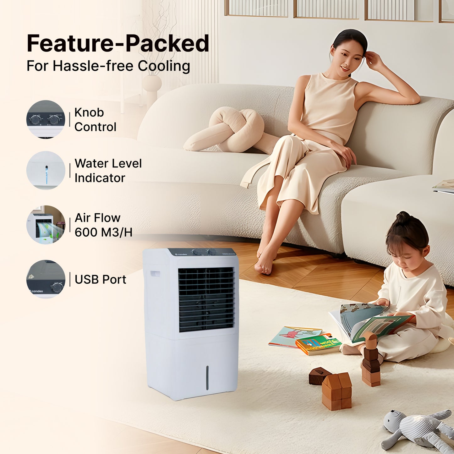 Candes portable air cooler - lightweight and easy to carry