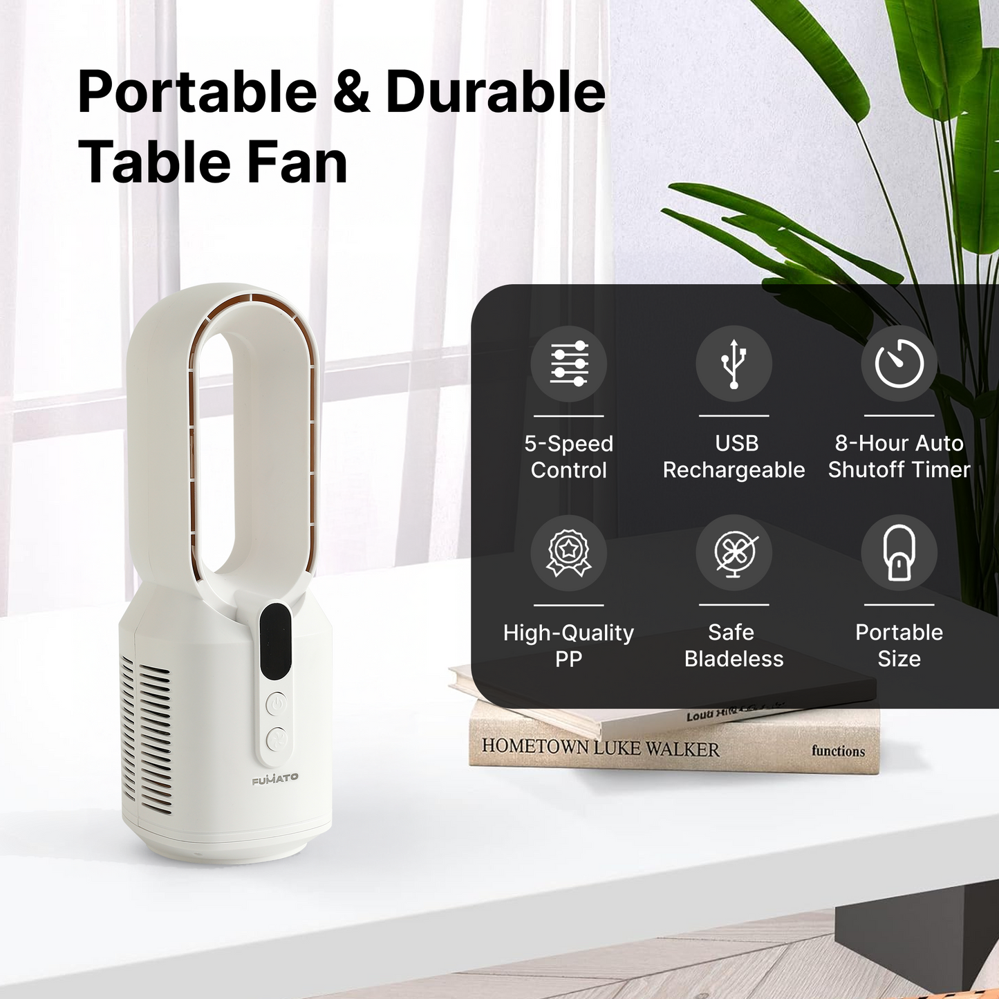 FUMATO white table fan - stylish kitchen appliance