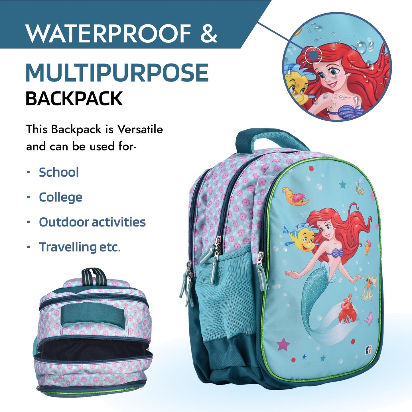 Kuber Industries Disney Mermaid Backpack - Casual Outing