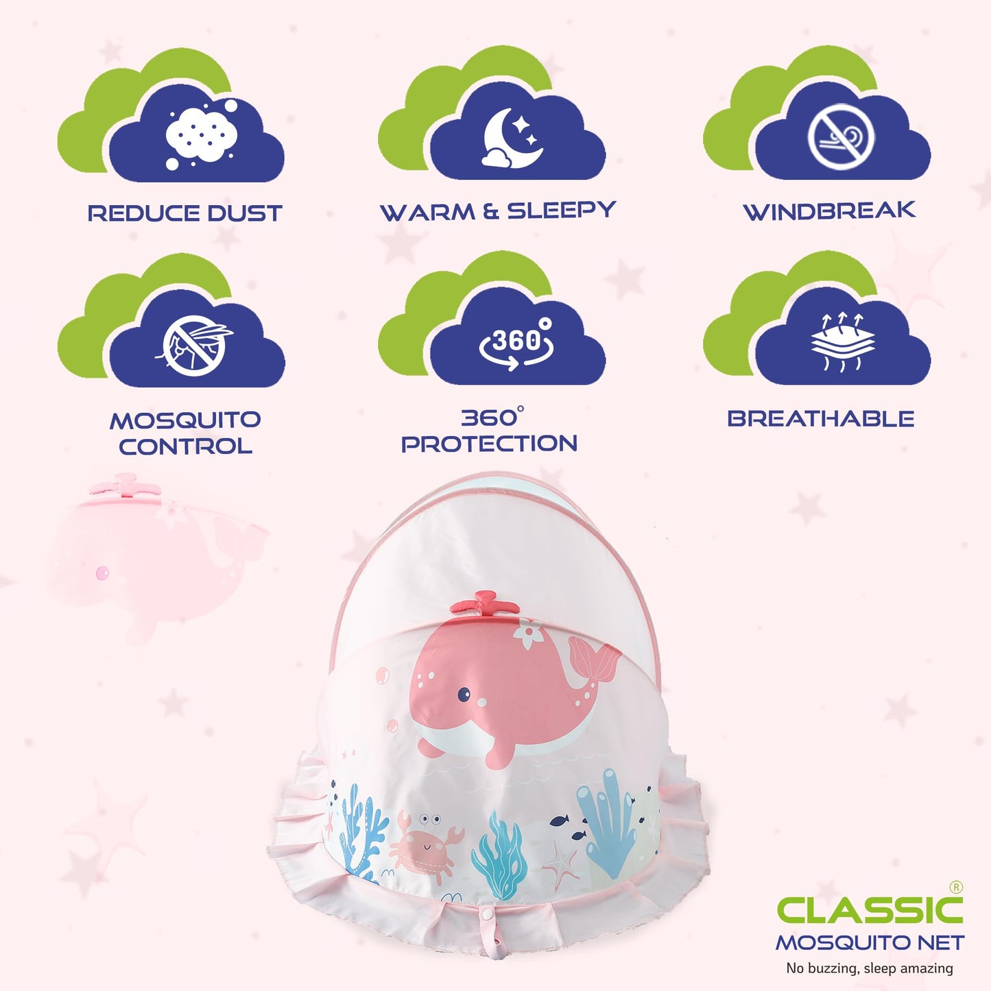 Classic Mosquito Net Dolphin Design - Nighttime safety for infants