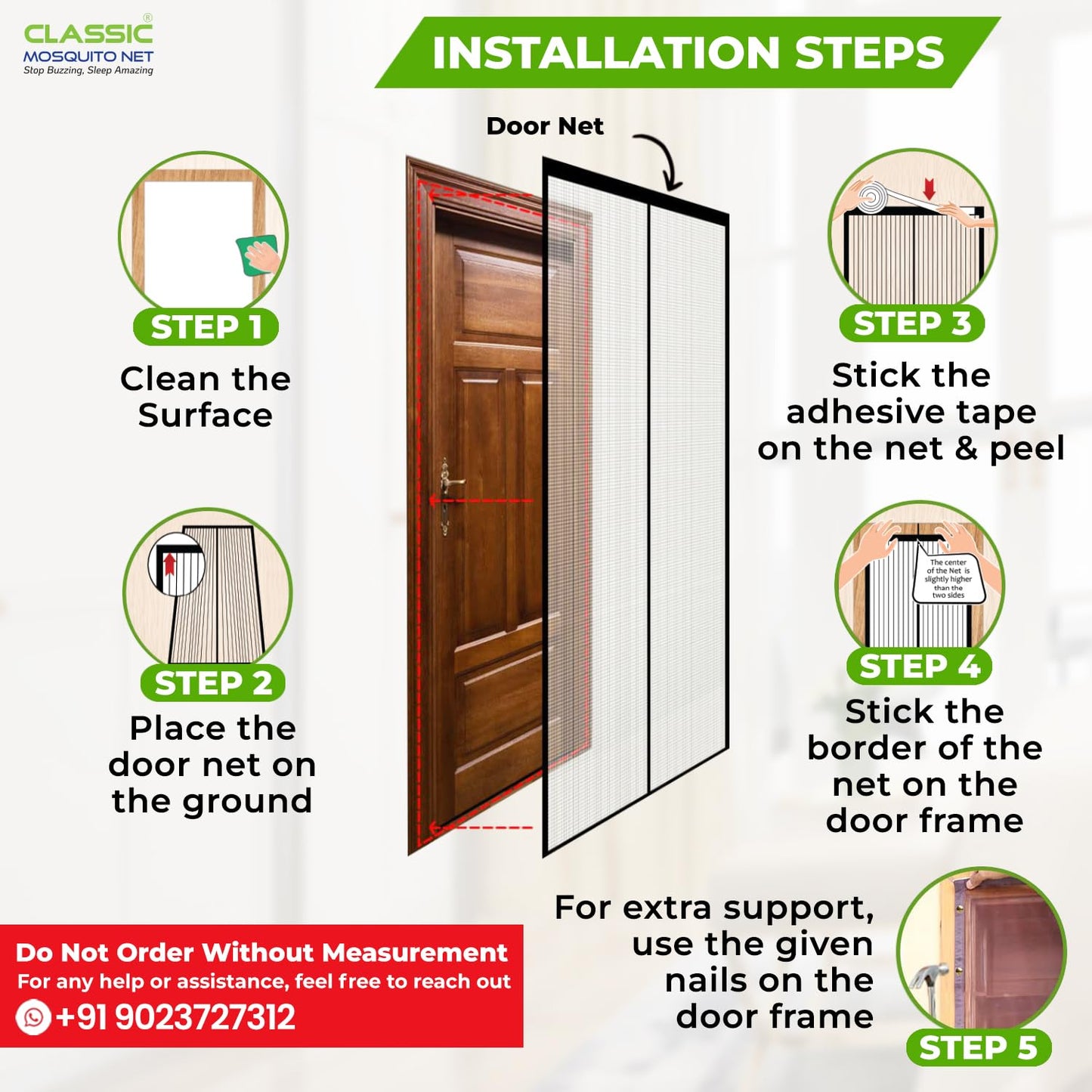 Classic Mosquito Net for Door - Fits Doors Up To 80cm