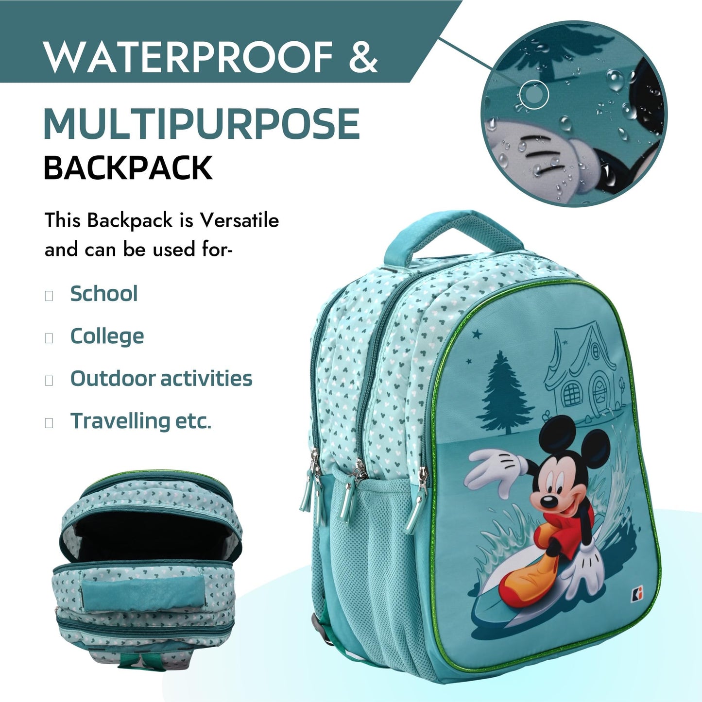 Kuber Industries Disney Surf Mickey Backpack - Casual Travel