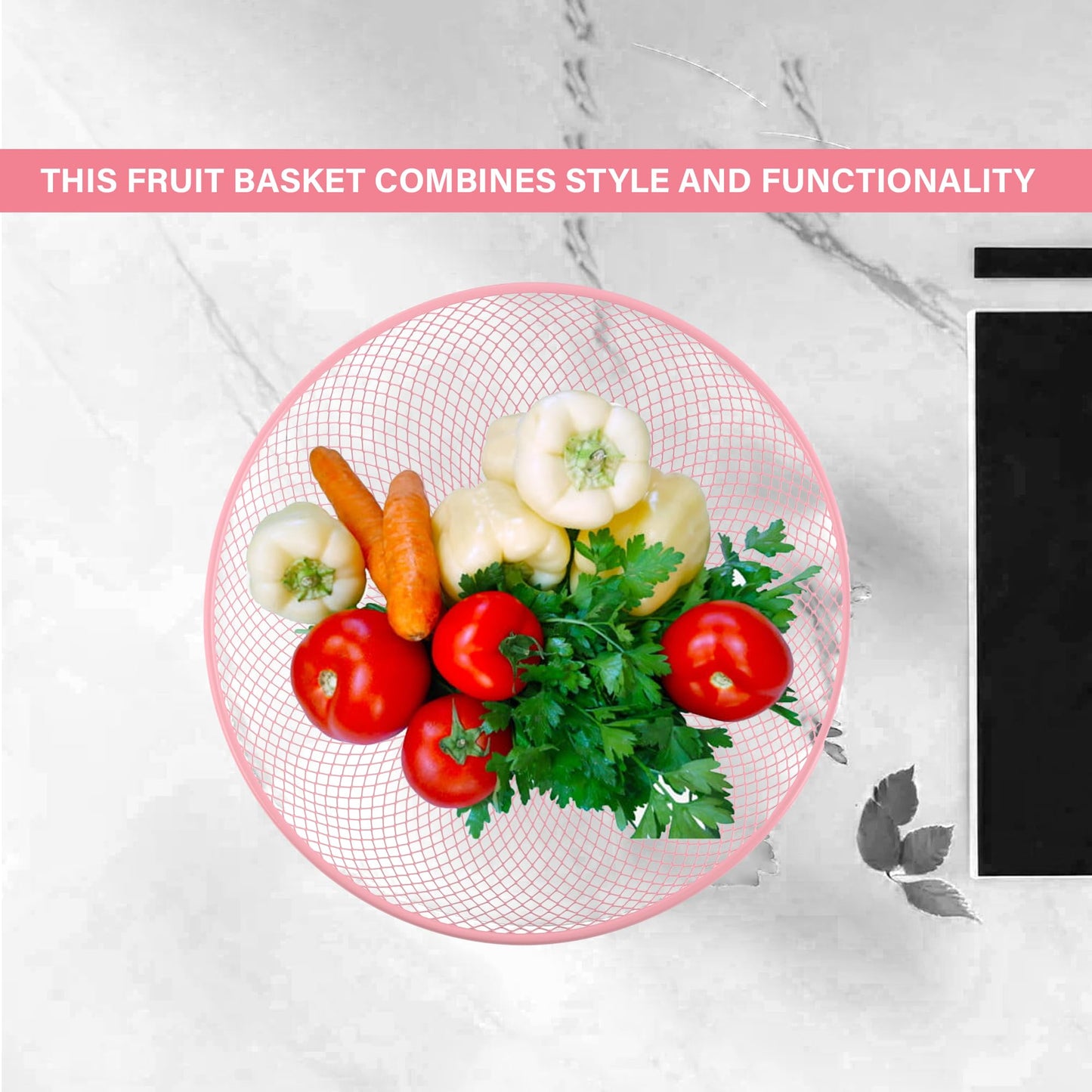 Kuber Industries pink stainless steel fruit basket - dining table use