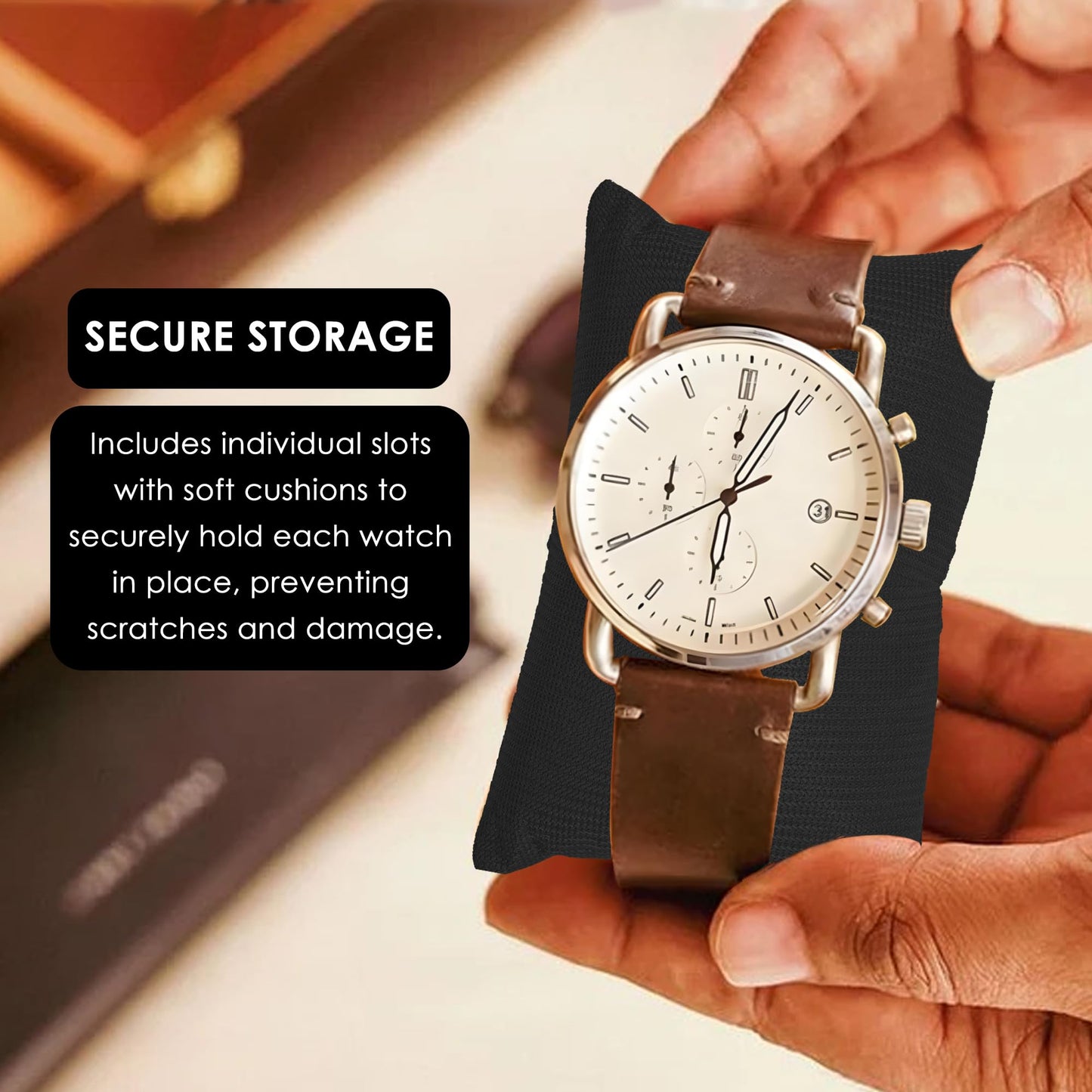 Kuber Premium Faux Leather Watch Organizer - Elegant bedroom storage