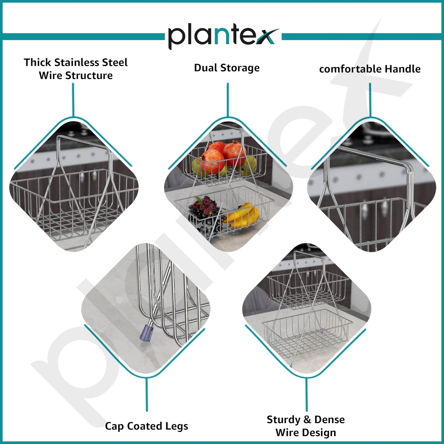 Plantex Chrome Fruit Basket - Fresh Produce Display