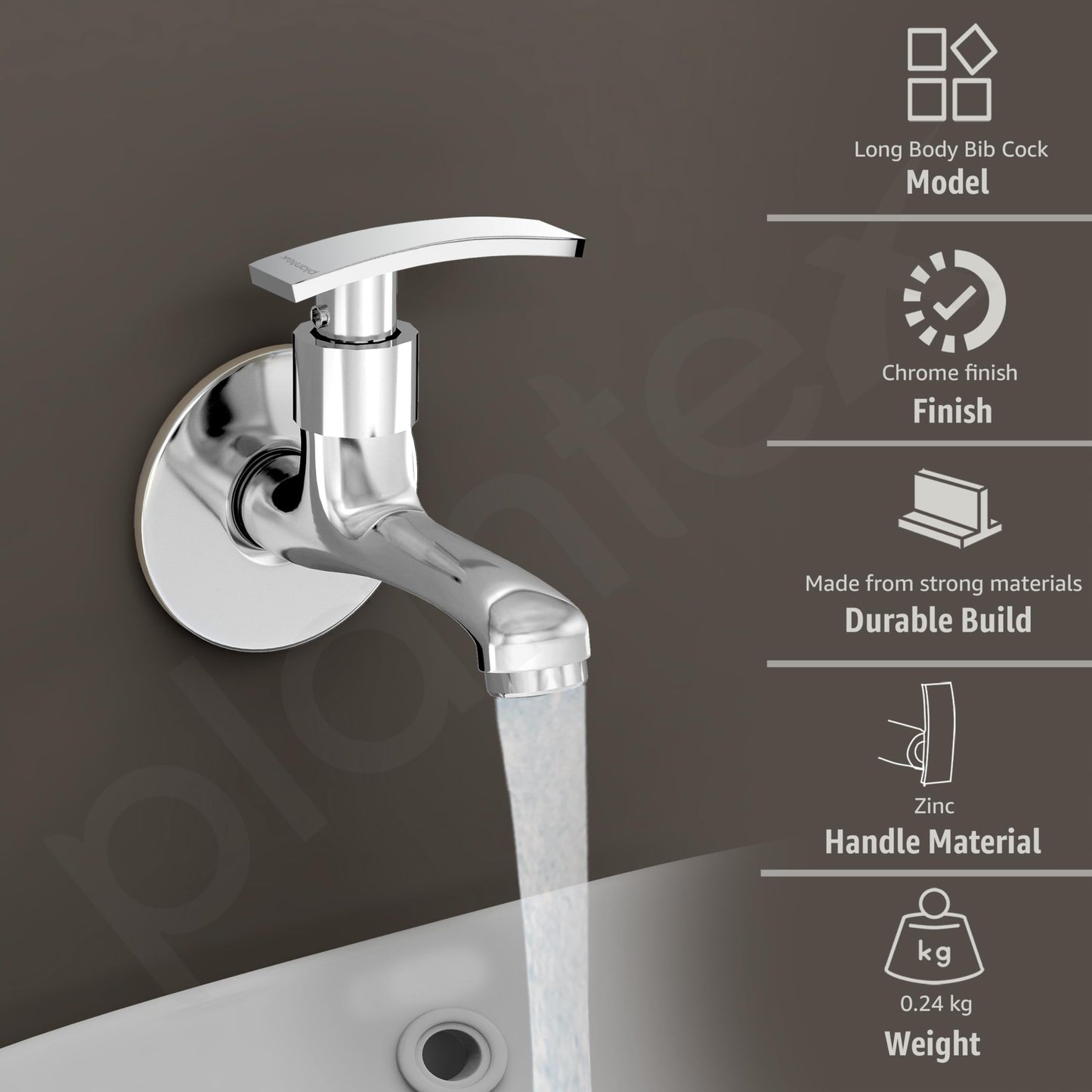 Plantex Samar Long Body Bib Cock - Easy installation with Teflon tape