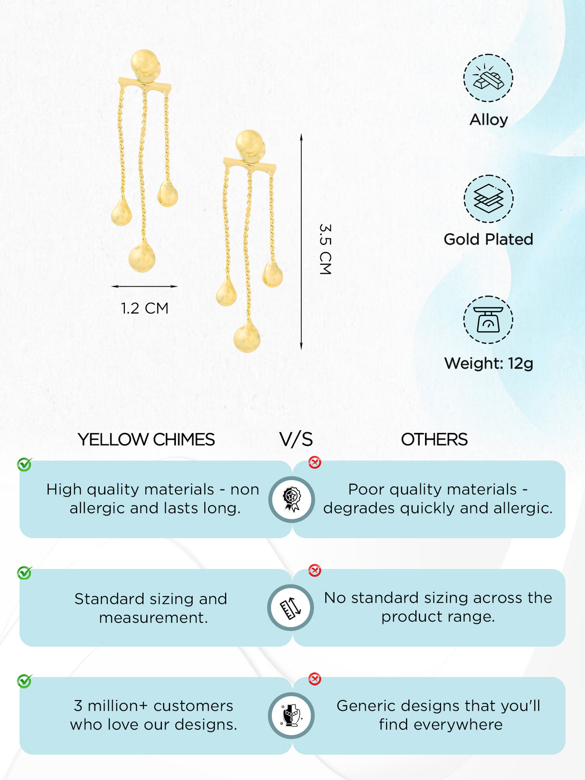 Yellow Chimes Gold Plated Drop Earrings - Birthday Gift