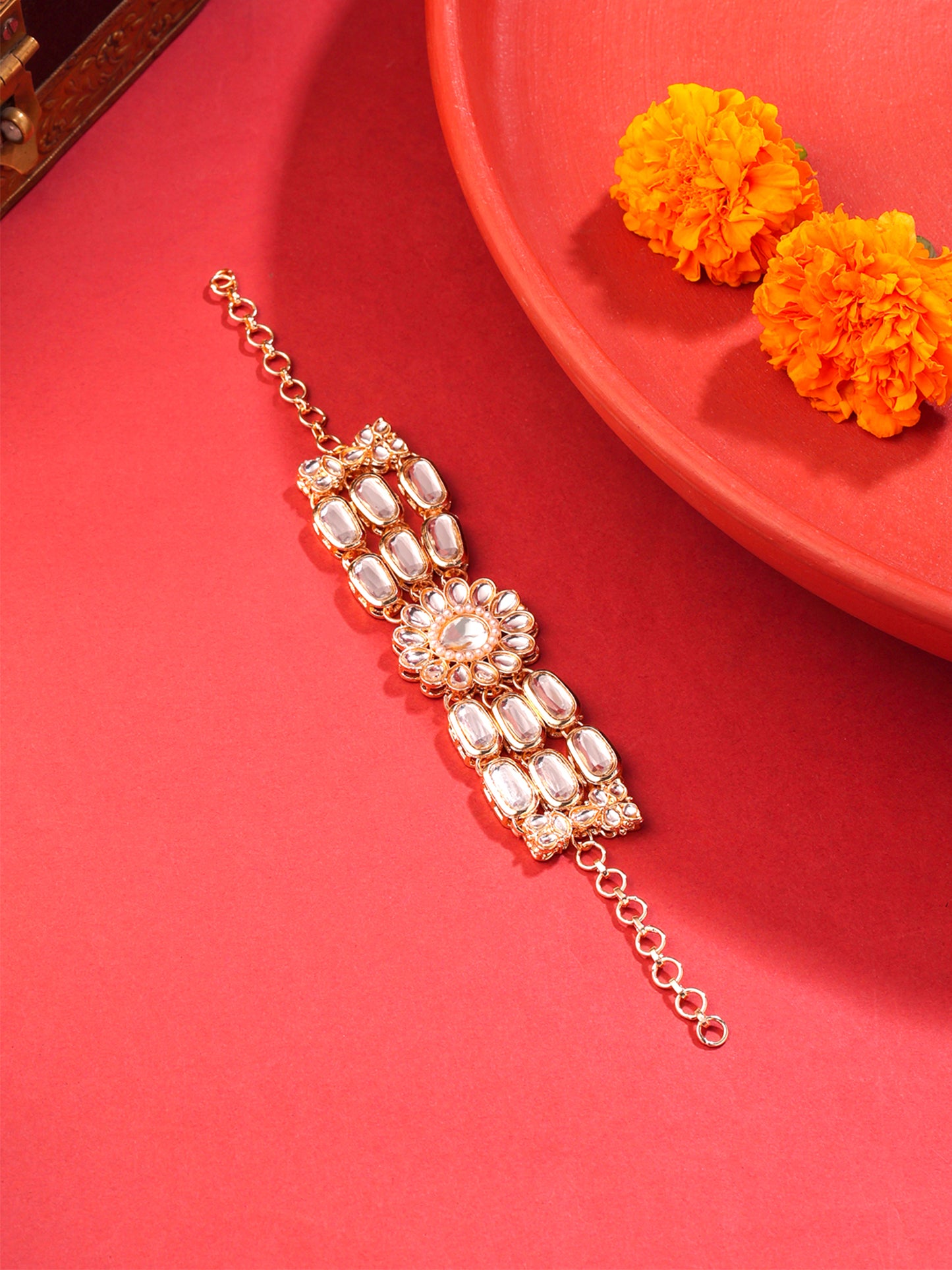 Yellow Chimes Kundan Bracelet - Elegant for Weddings