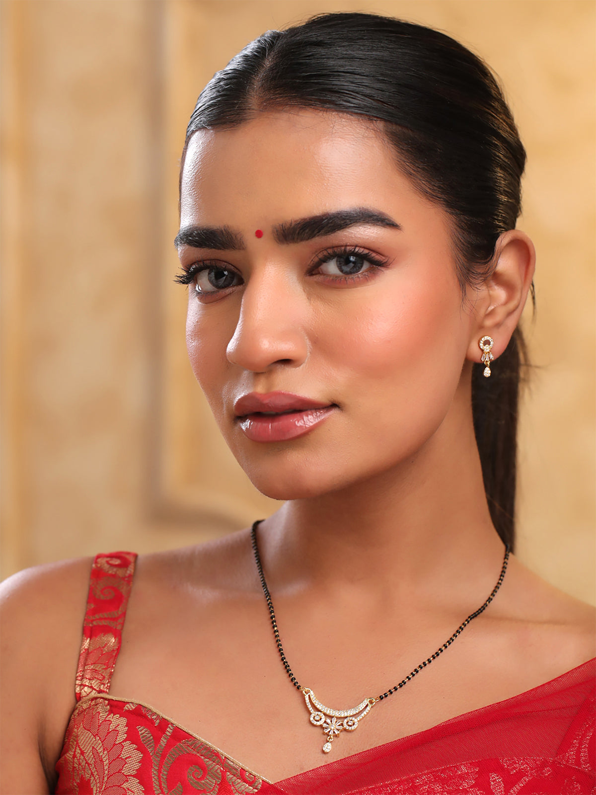 Yellow Chimes Gold Plated Mangalsutra - Elegant Black Beads Necklace