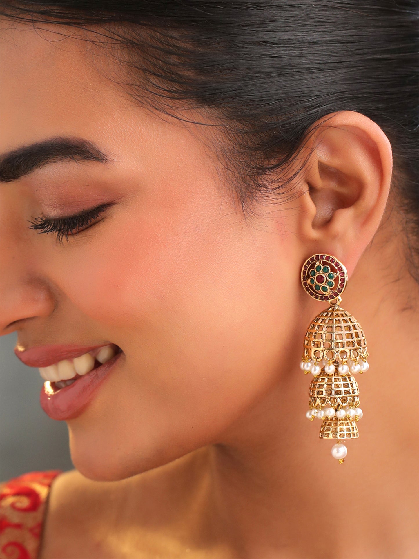 Yellow Chimes ethnic gold earrings - Ideal for parties