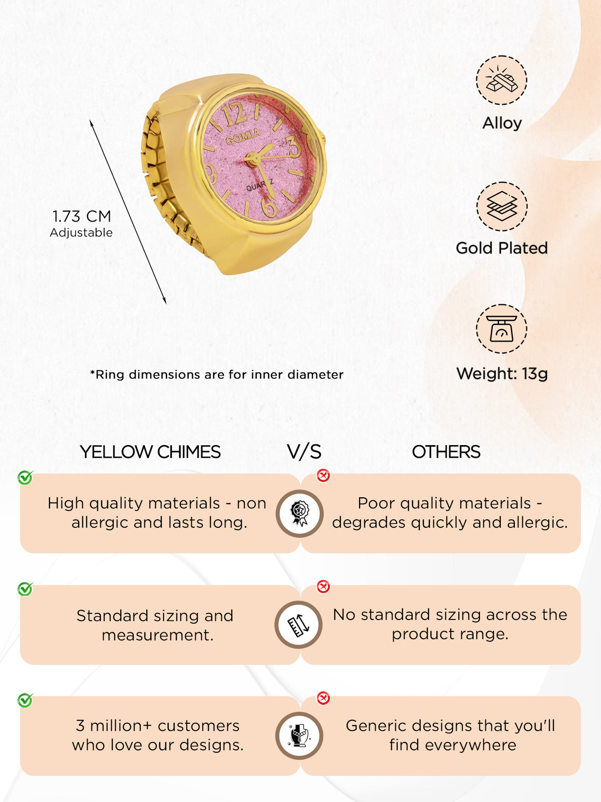 Yellow Chimes gold-plated ring - elegant accessory for events