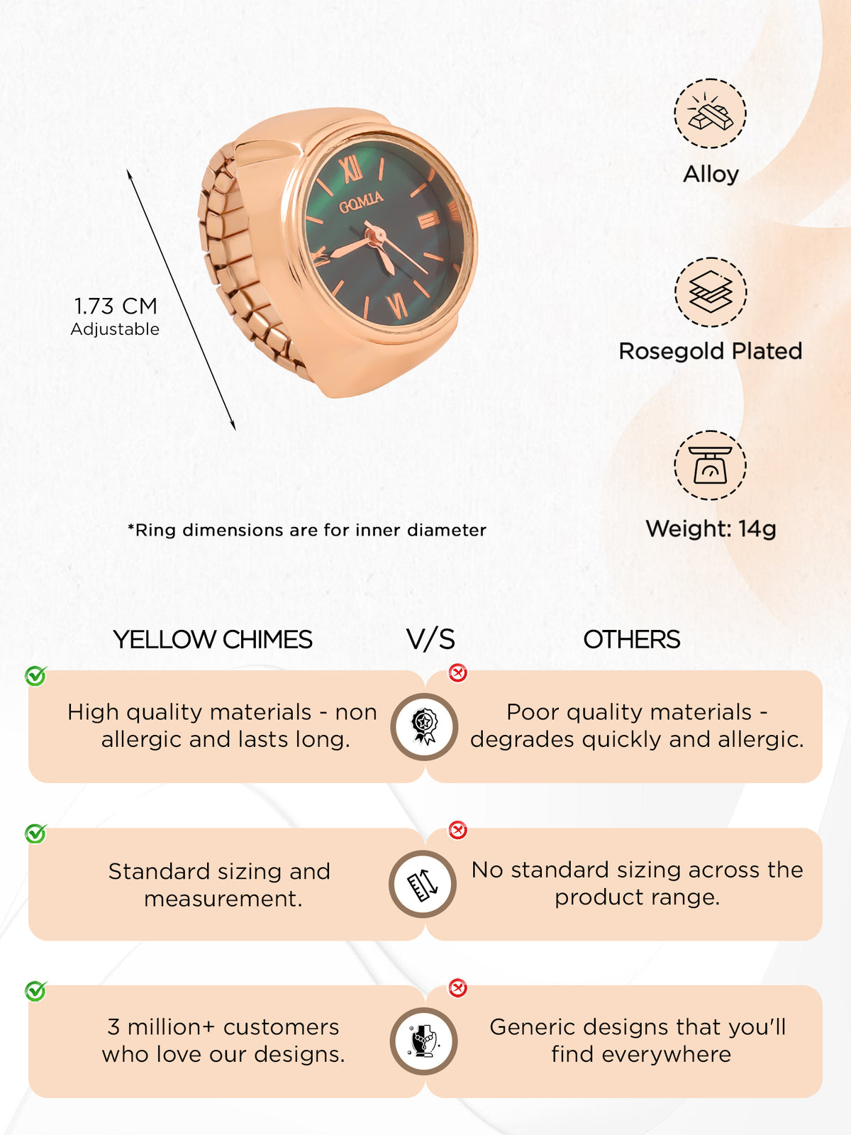 Yellow Chimes adjustable watch ring - elegant look