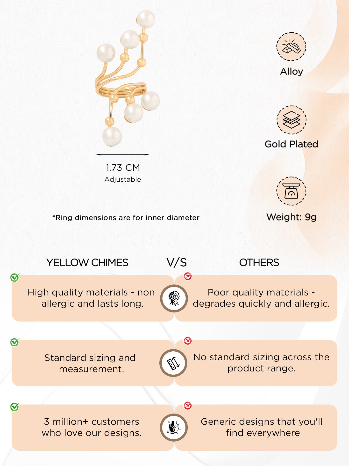 Yellow Chimes Gold Adjustable Ring - Perfect Gift for Her