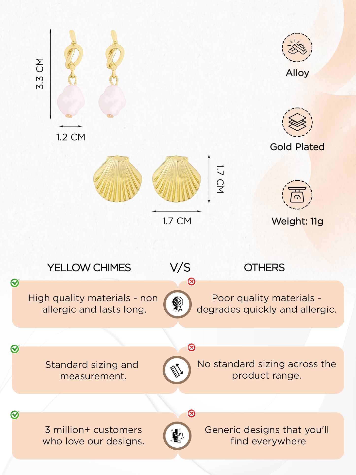 Yellow Chimes earrings - Gold Plated Earrings for Everyday Wear