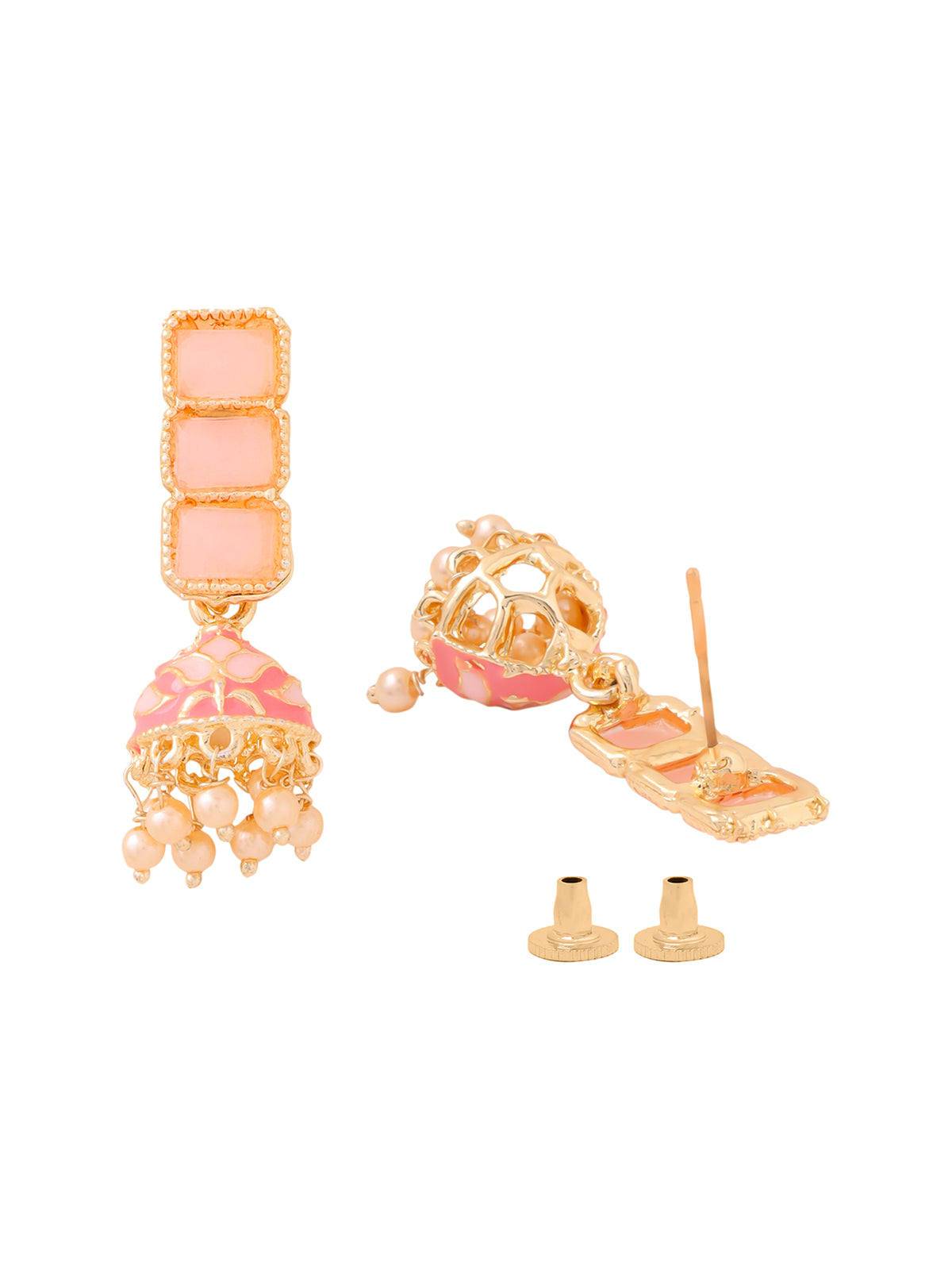 Yellow Chimes pink jhumka earrings - elegant birthday gift