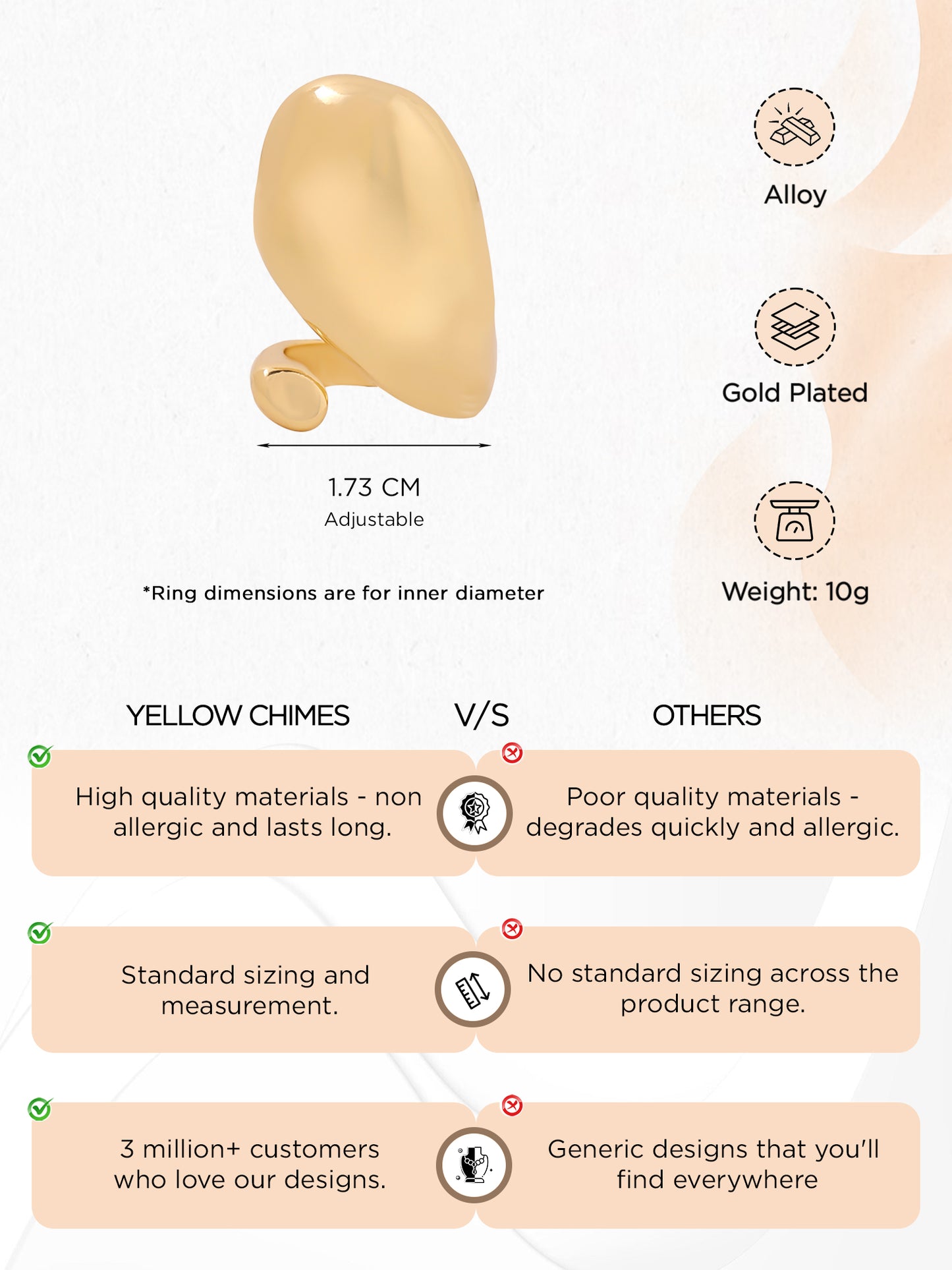 Yellow Chimes stylish adjustable ring - perfect gift