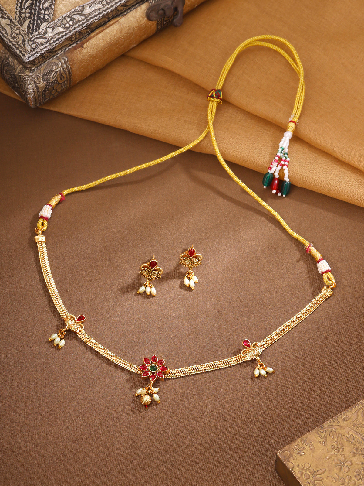 Yellow Chimes Gold Floral Set - Beautiful Party Jewellery