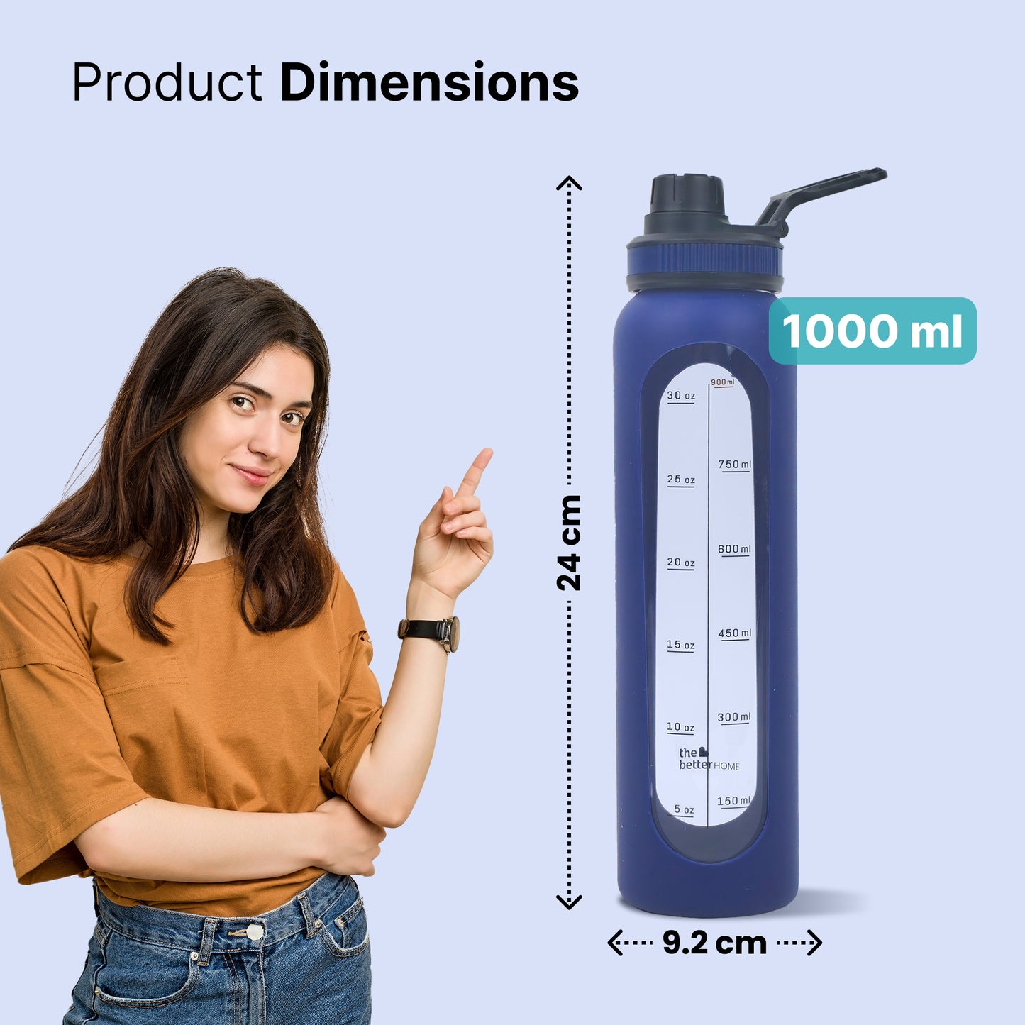 The Better Home borosilicate glass water bottle - travel hydration