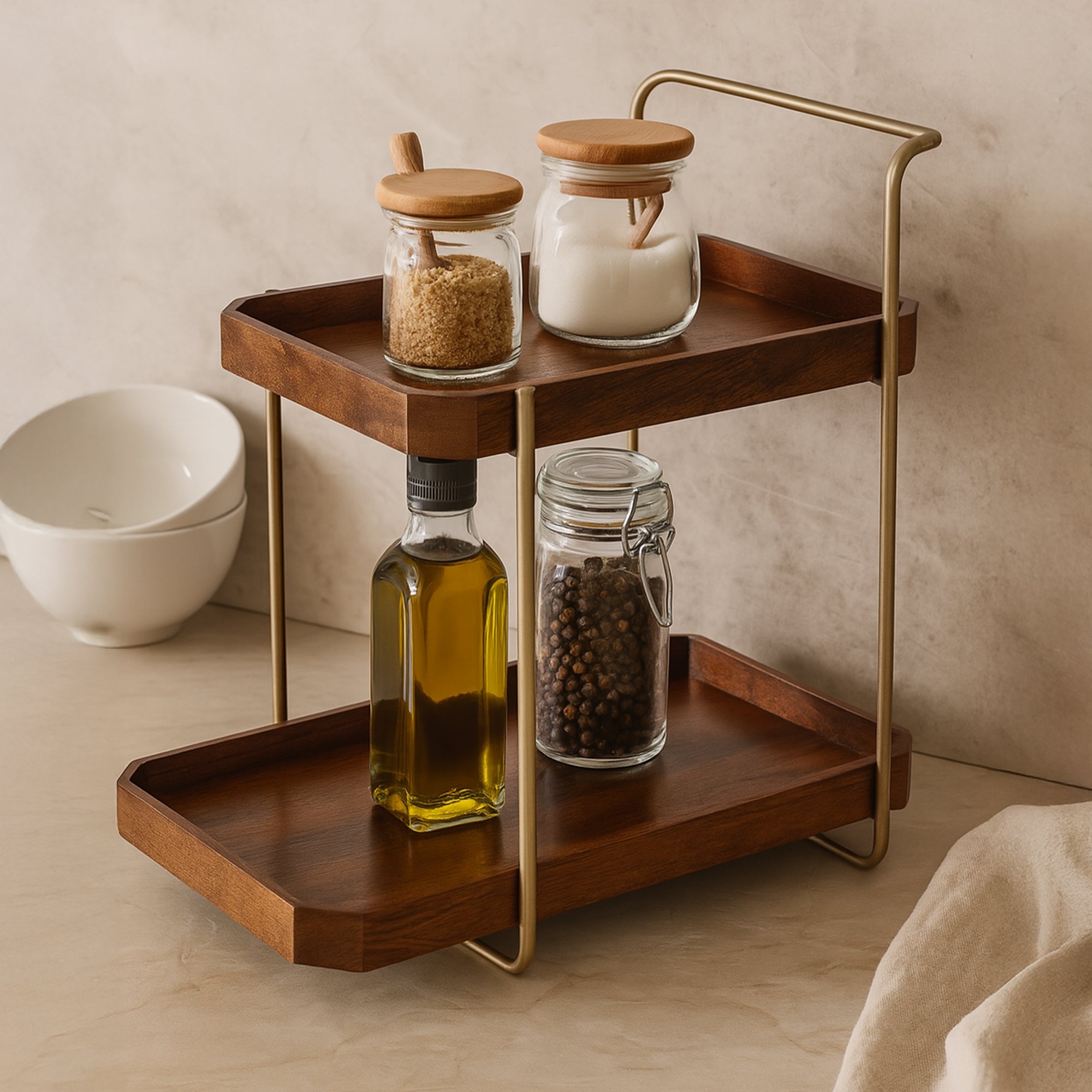 Buy Sheesham Wood Kitchen Storage Rack - 2-Tier Organizer – The Better Home