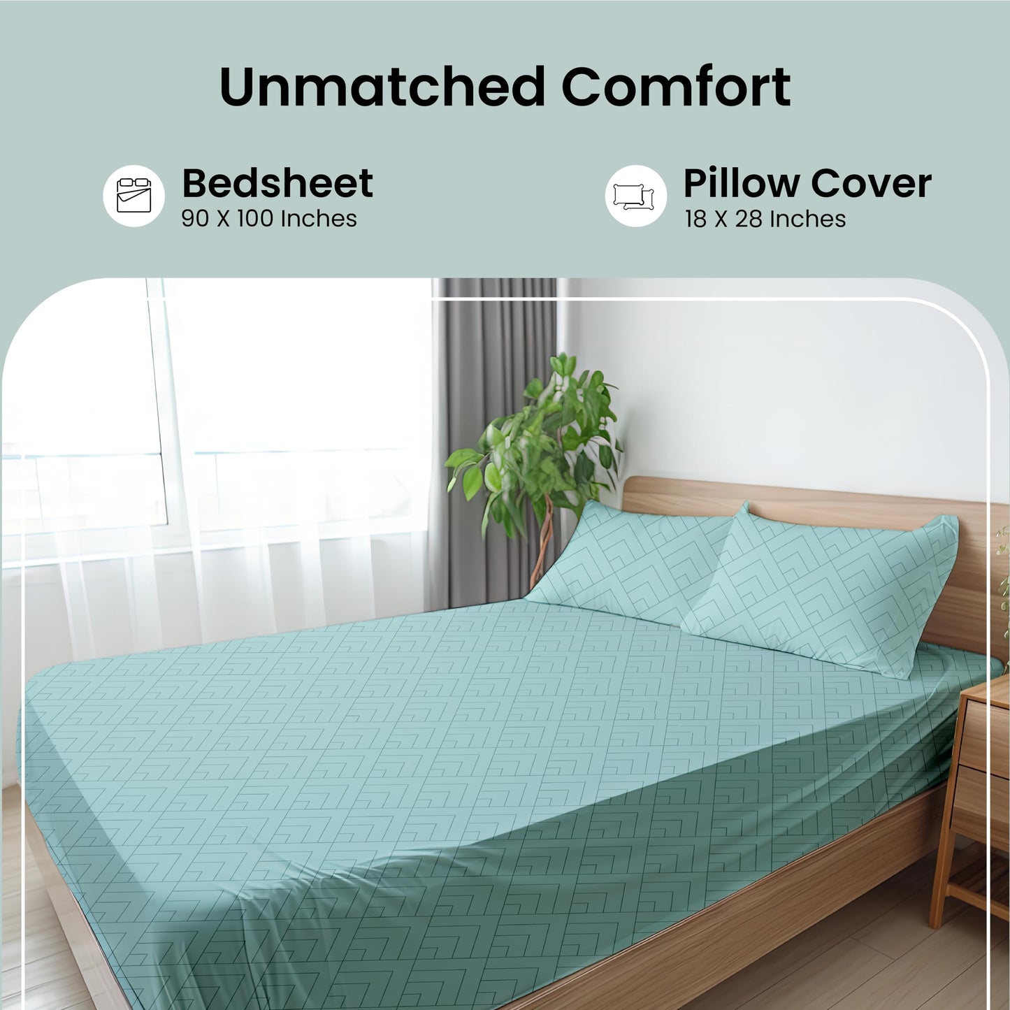 Mush bamboo bedsheet - Aqua blue geometric design