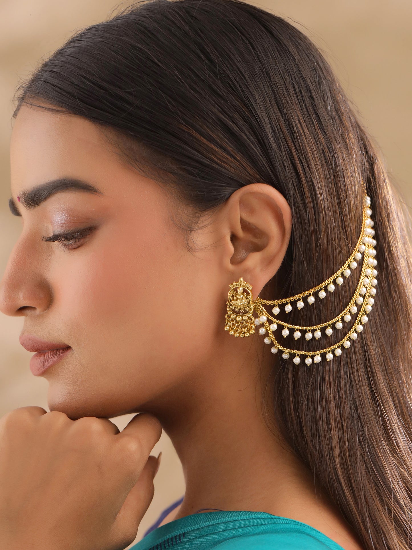 Yellow Chimes Gold Ear Chains - Fashionable ear chains for festivals