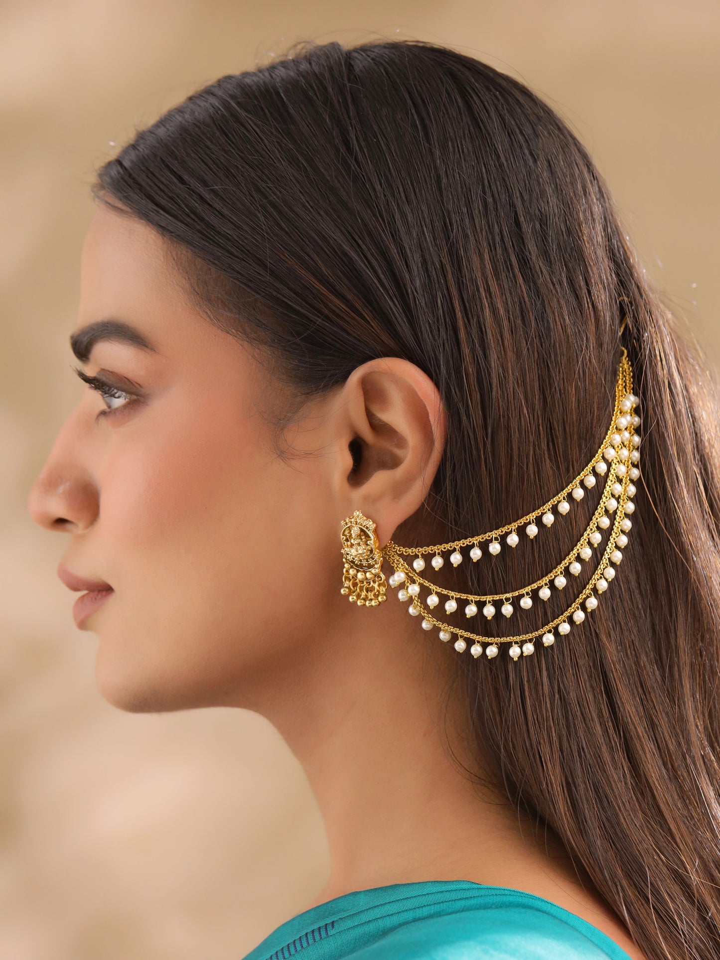 Yellow Chimes Gold Ear Chains - Lightweight ear support for heavy earrings