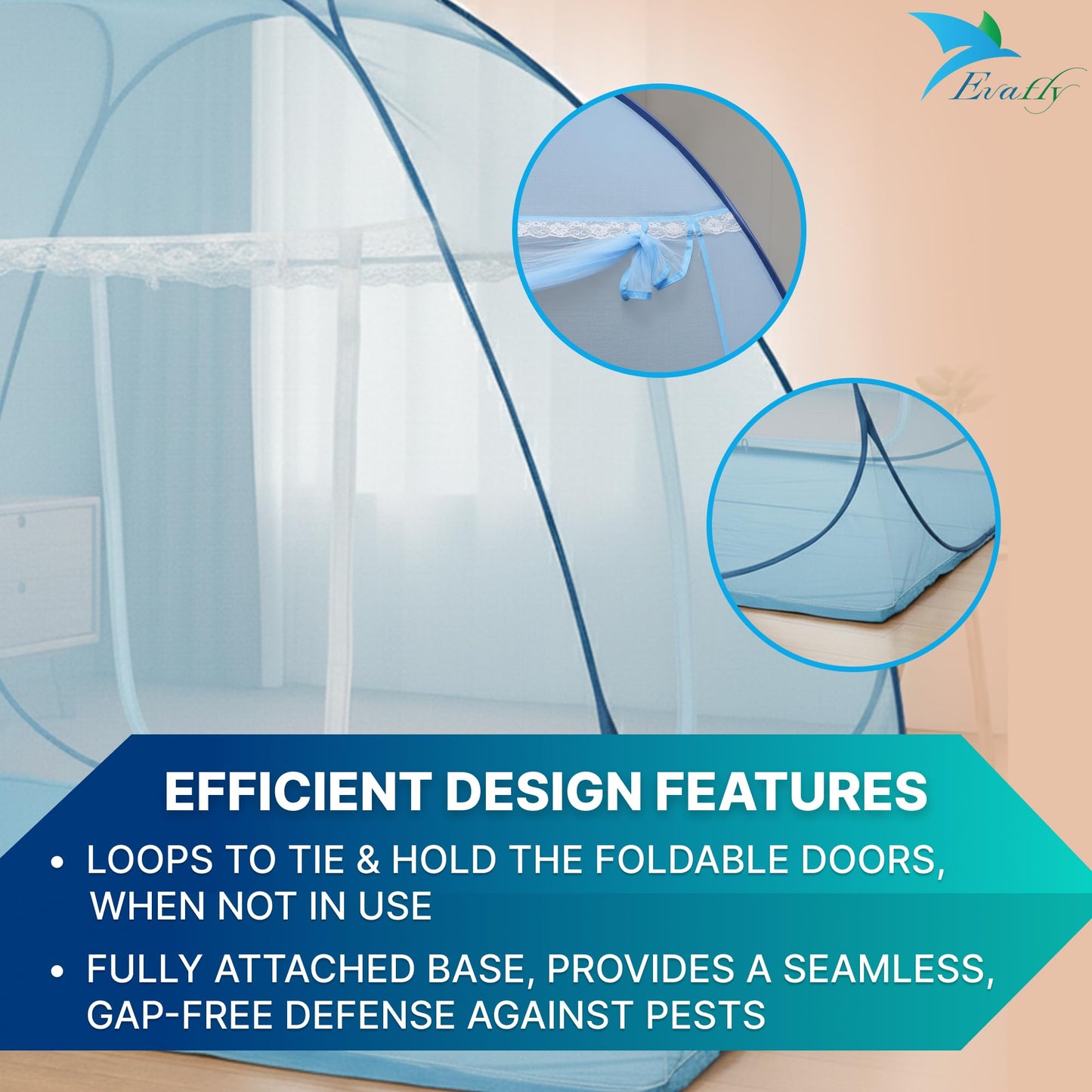 Evafly king-size mosquito net - travel-friendly design