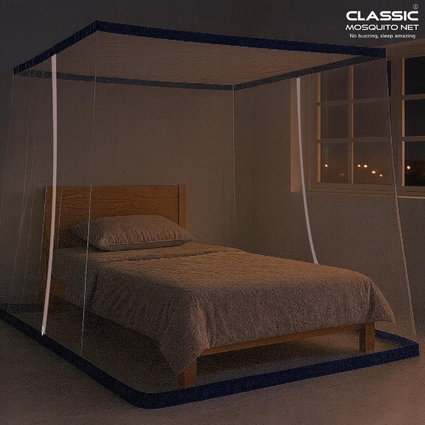 White Blue Mosquito Net - King Size Bed protection
