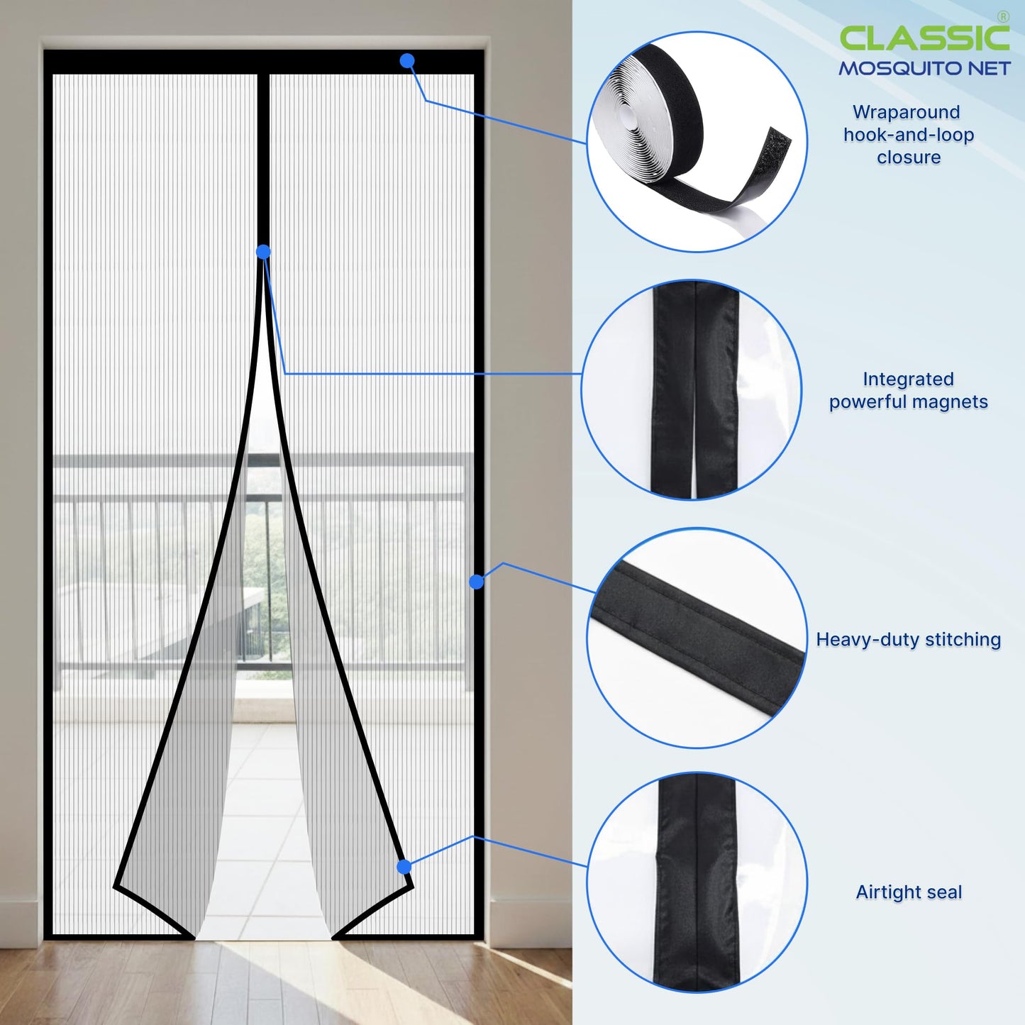 Classic Mosquito Net AC Door Curtain - Dust barrier for clear indoor space