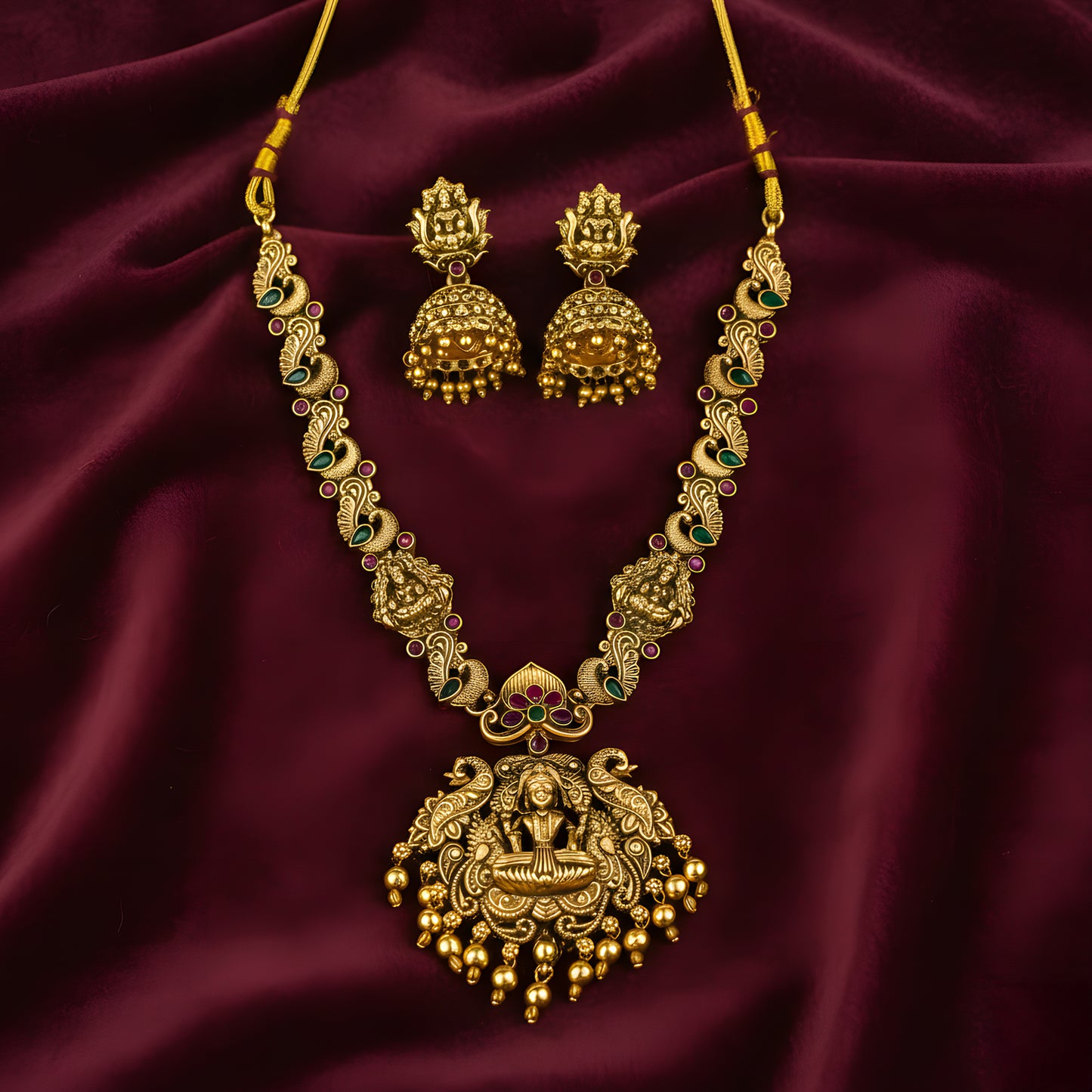 Yellow Chimes antique gold temple jewellery set - wedding occasions
