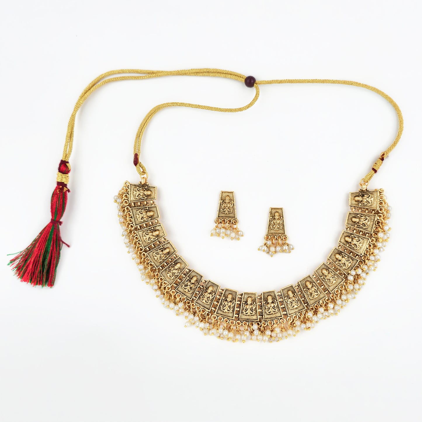 Yellow Chimes antique necklace - pooja ceremony accessory