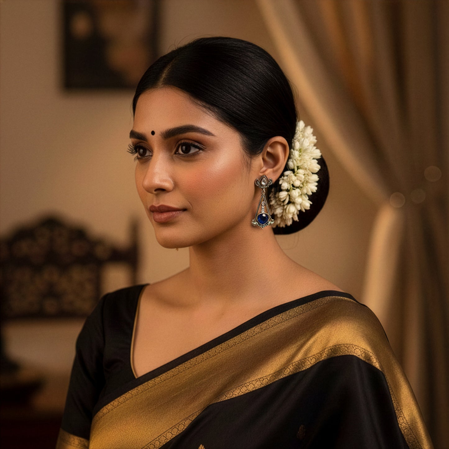 Yellow Chimes blue stone earrings - Indo-Western fashion