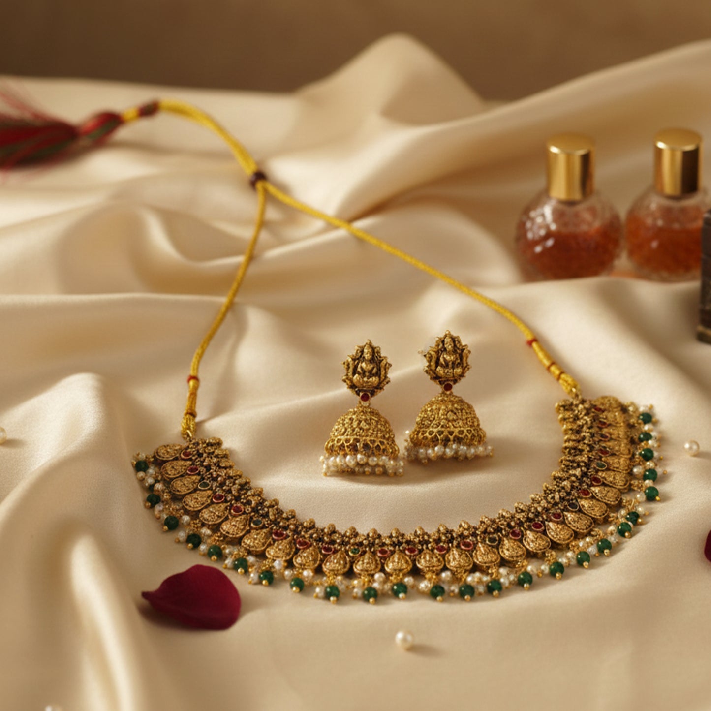 Yellow Chimes goddess motif necklace - wedding jewelry