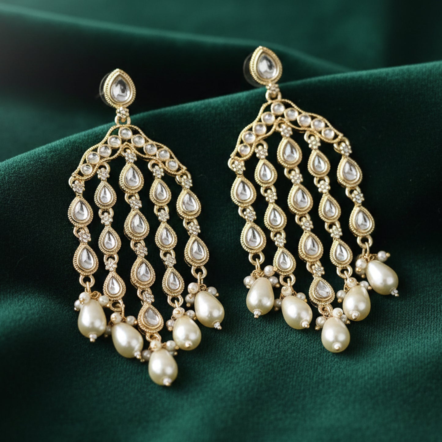 Yellow Chimes Kundan Earrings - Traditional celebrations