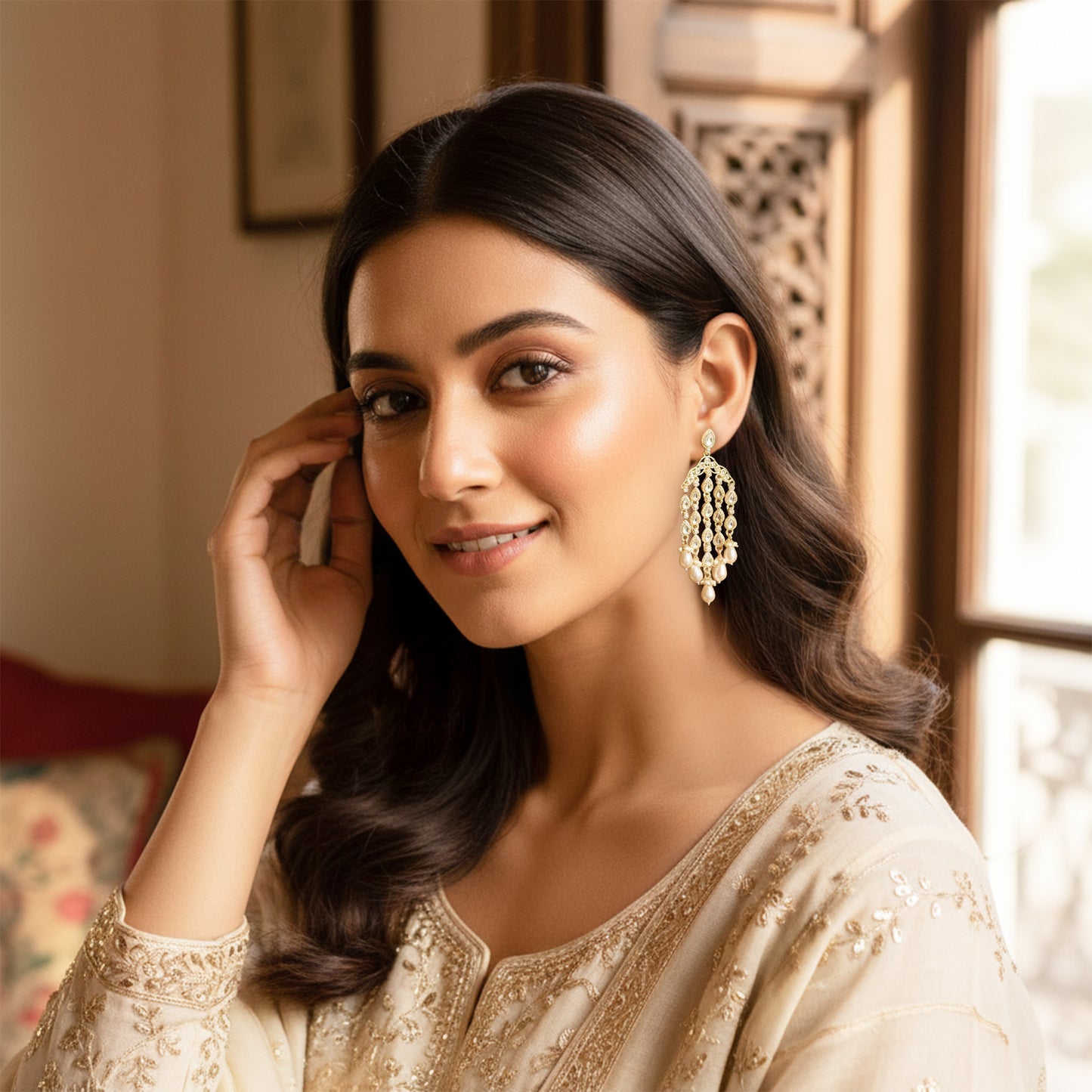 Yellow Chimes Women's Pearl Drop Earrings - Ethnic outfit