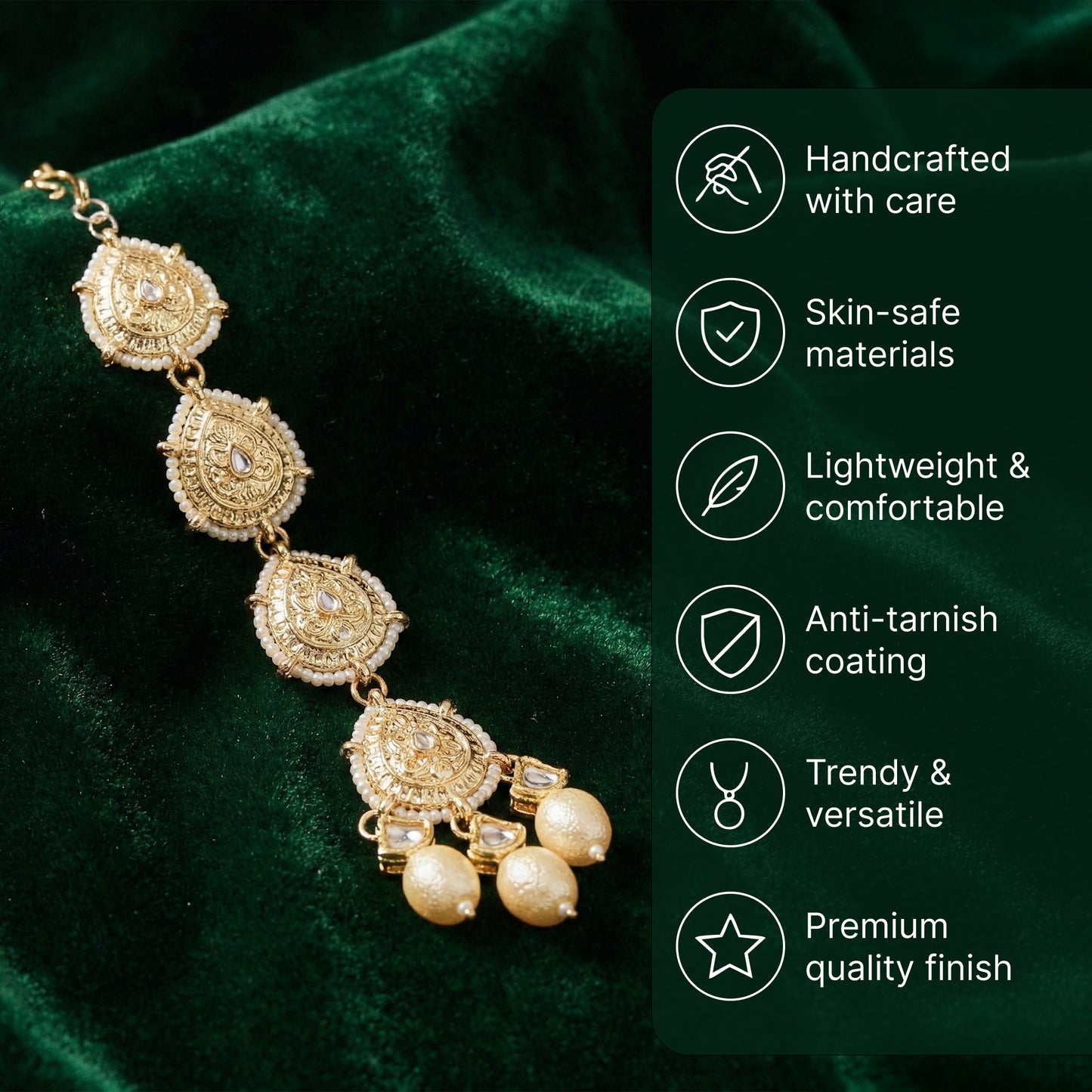 Yellow Chimes gold plated kundan mangtikka - traditional wedding accessory