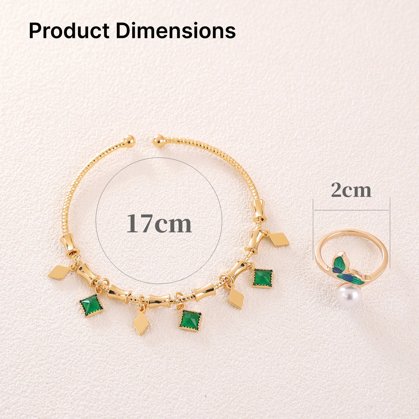 Yellow Chimes bracelet and ring combo - vibrant green stones