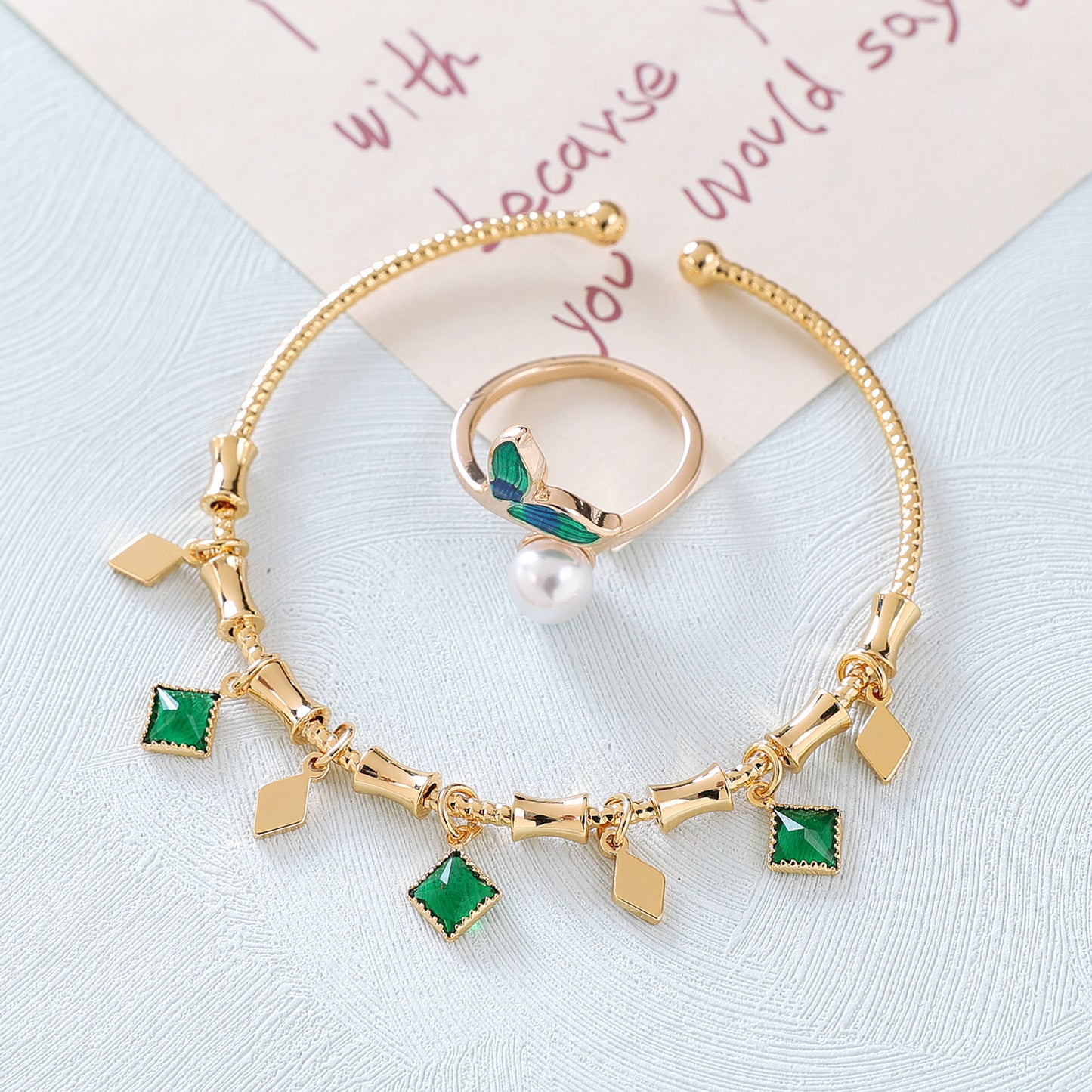 Yellow Chimes green stone ring - elegant jewelry gift option