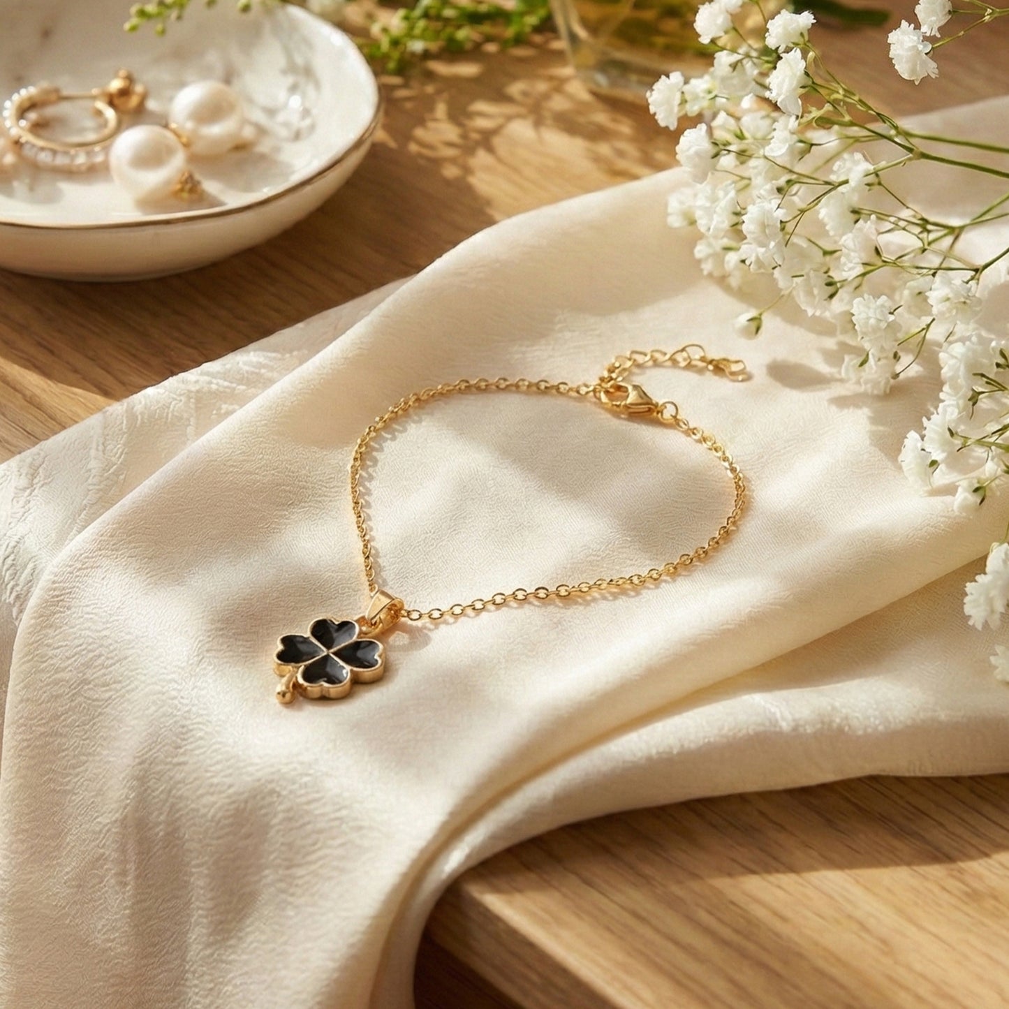 Yellow Chimes Clover Charm Bracelet - Minimalist gold plated design