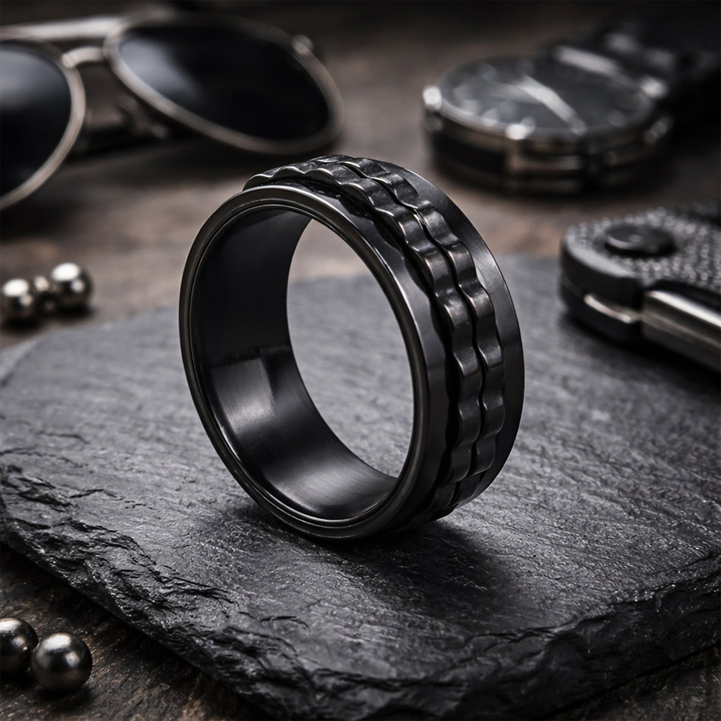 Yellow Chimes black spinner jewellery - modern men's fashion