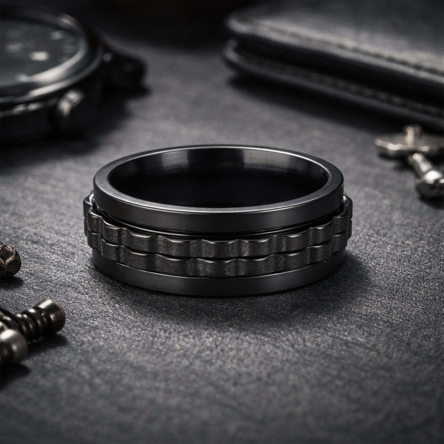 Yellow Chimes black spinner ring - casual fashion for men