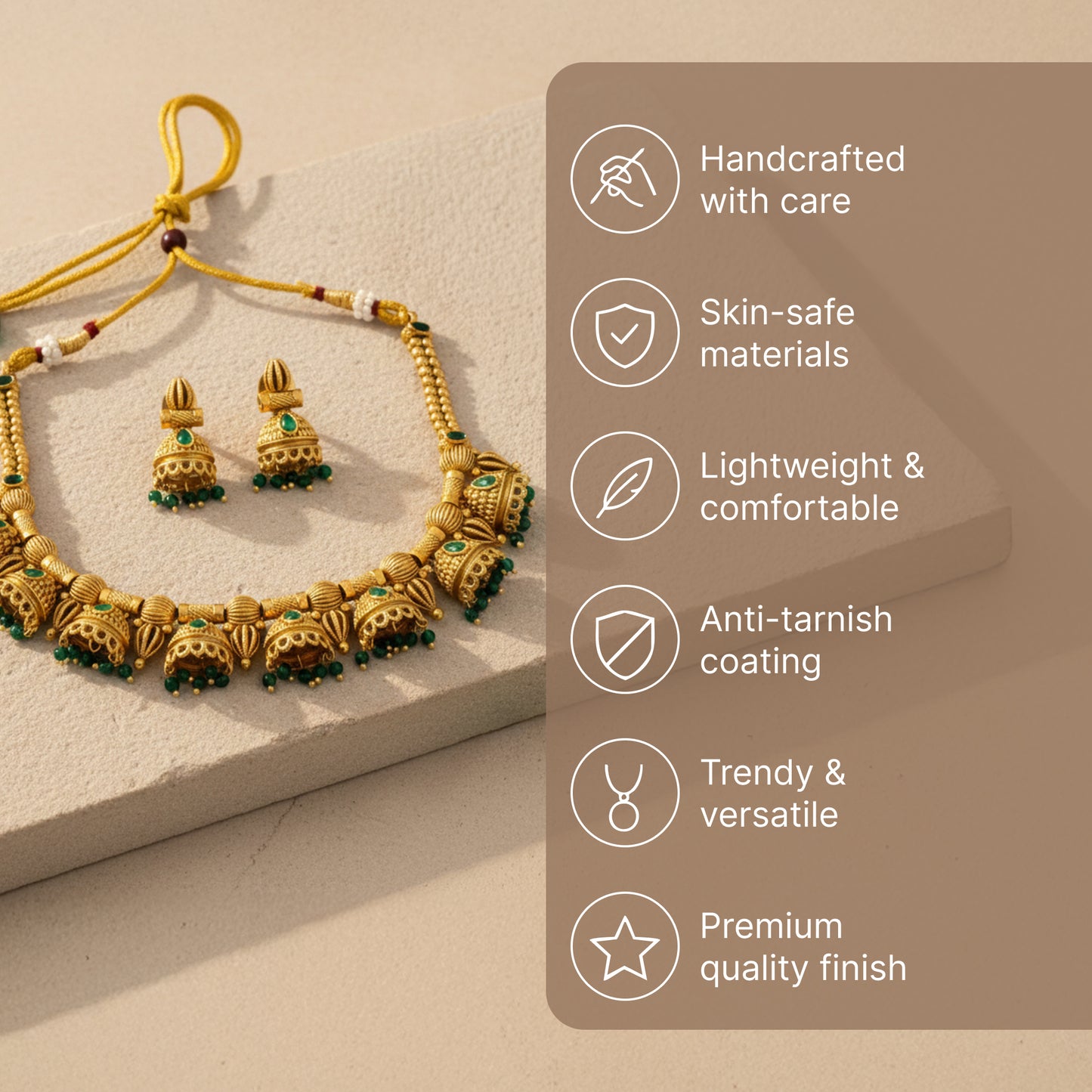 Yellow Chimes Green Stone Jhumka Set - Festive Jewellery Wear