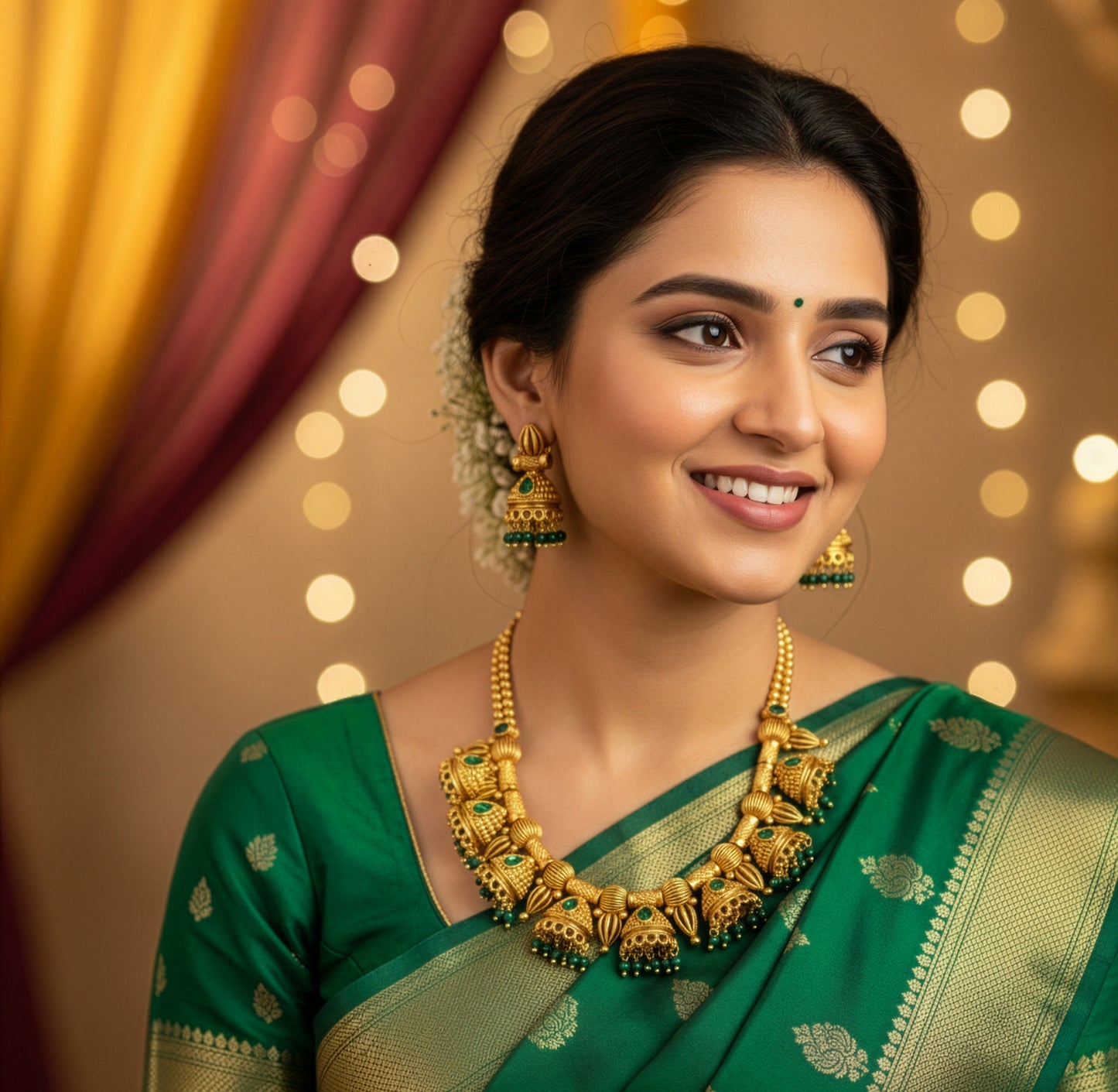 Yellow Chimes Temple Inspired Jewellery Set - Cultural Celebrations