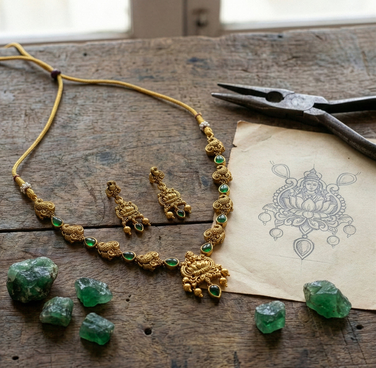 Yellow Chimes goddess motif necklace - cultural celebration wear