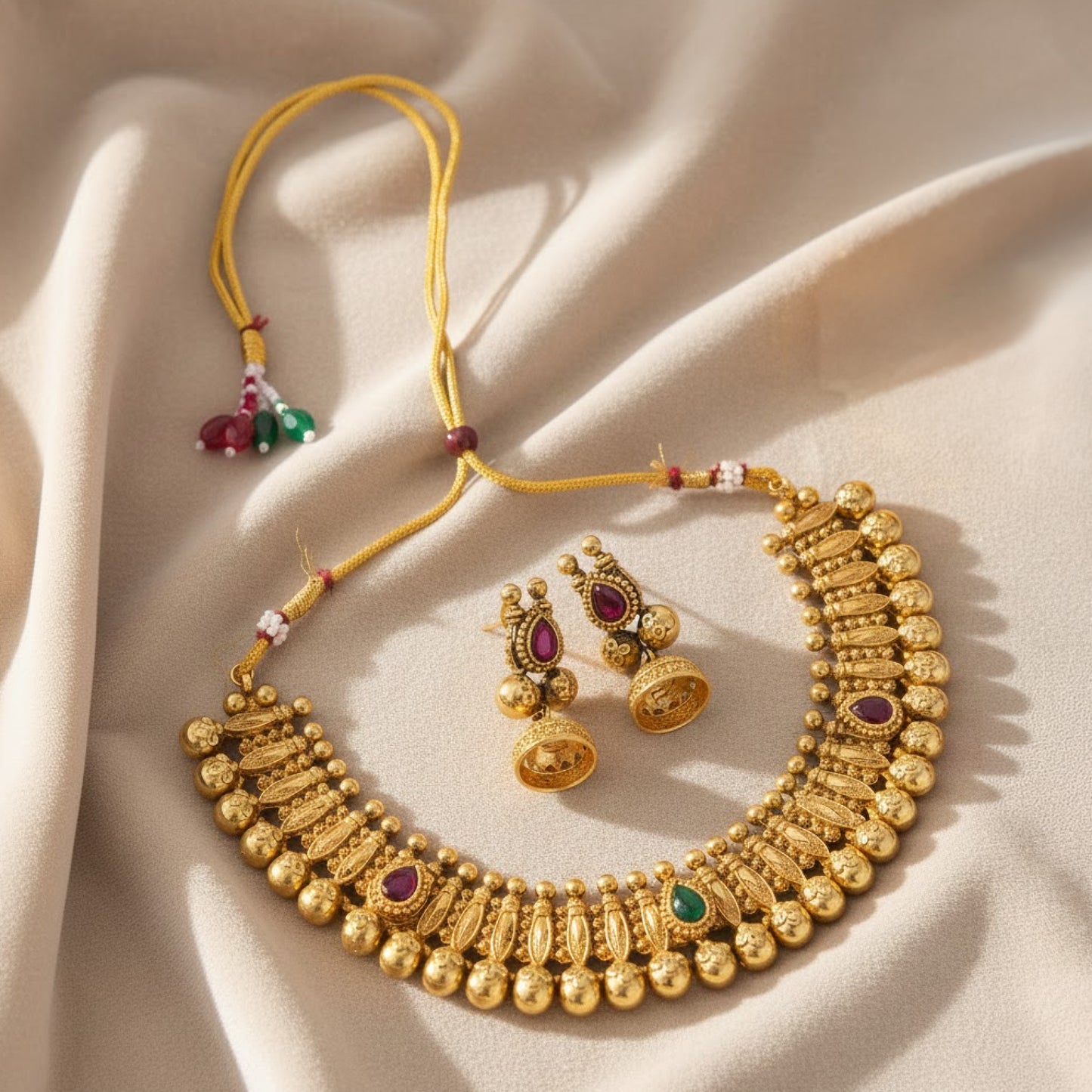Yellow Chimes temple jewellery set - traditional attire